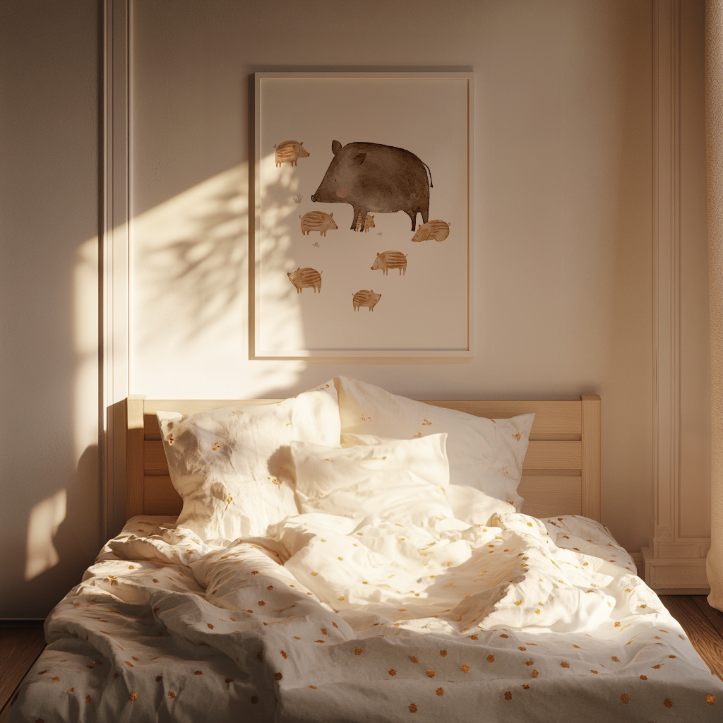 Kinderposter Wildschweinmama mit Frischlingen