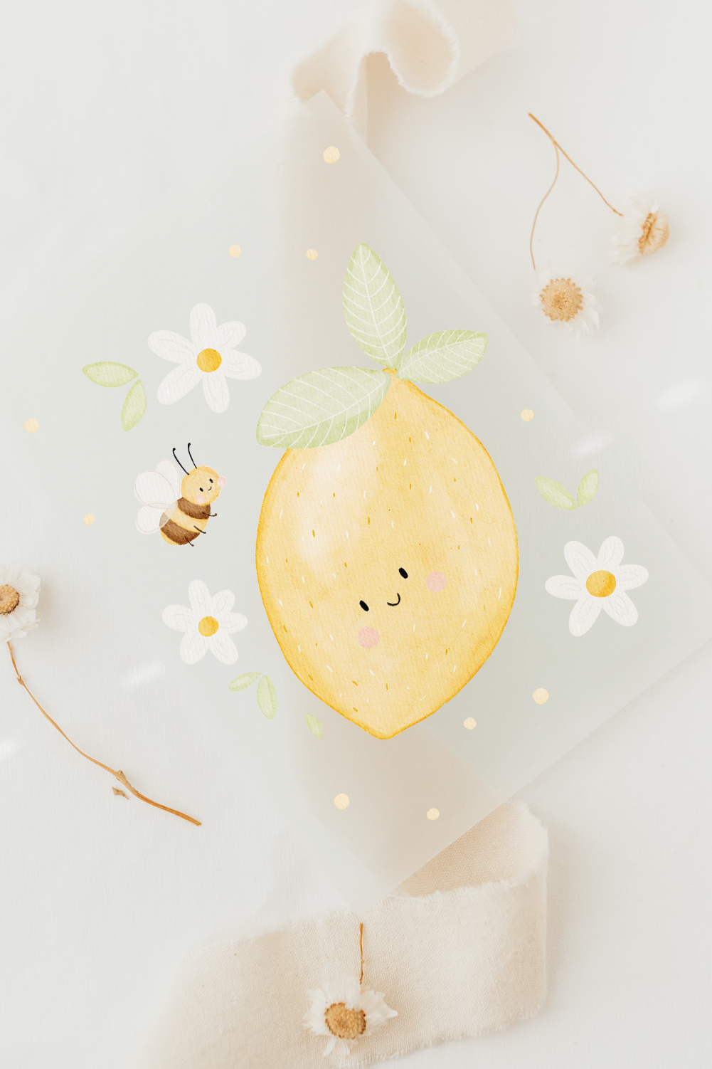 Hej Hanni Bügelbild Zitrone, Biene & Blumen