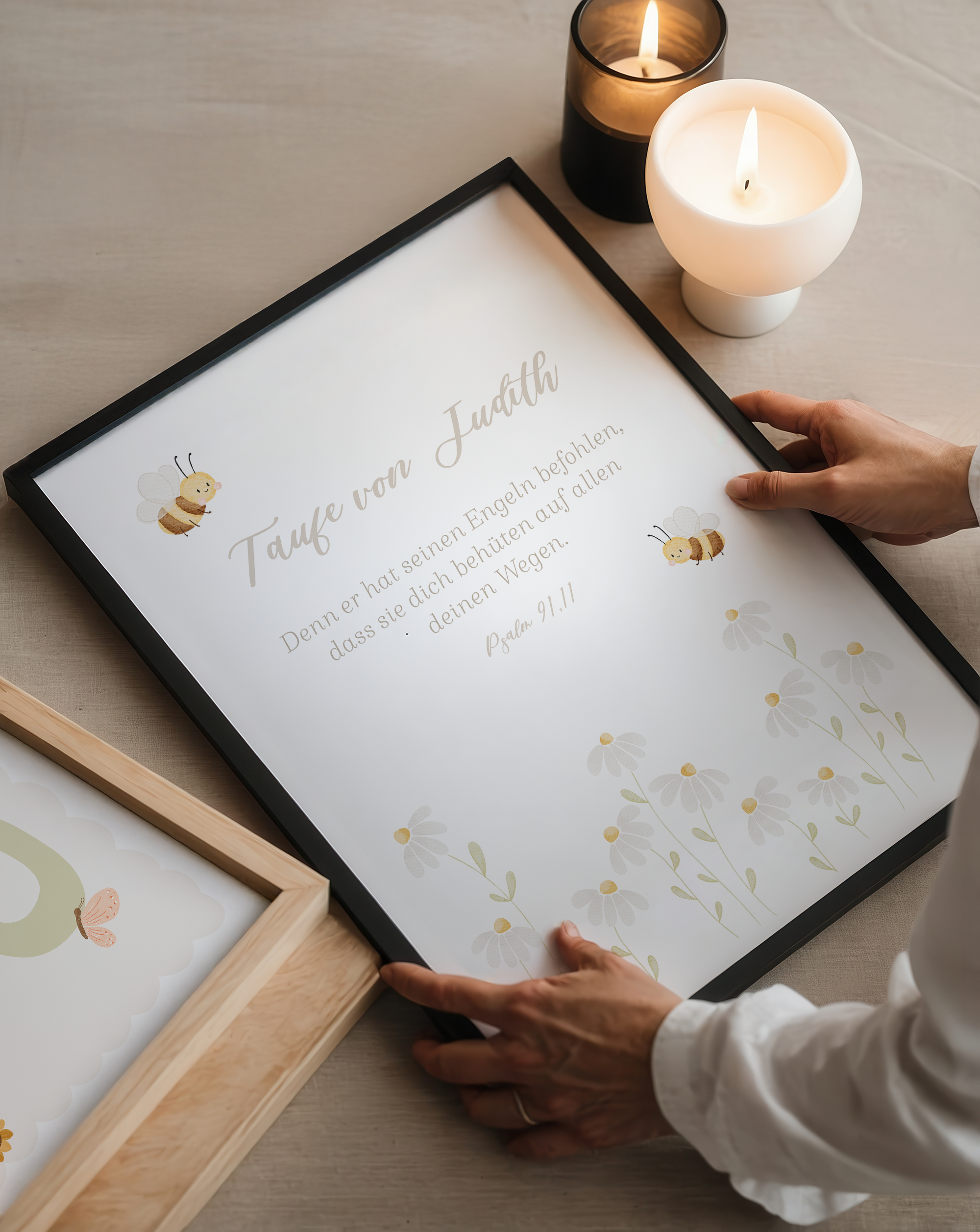 Poster Taufspruch Bienen und Gänseblümchen