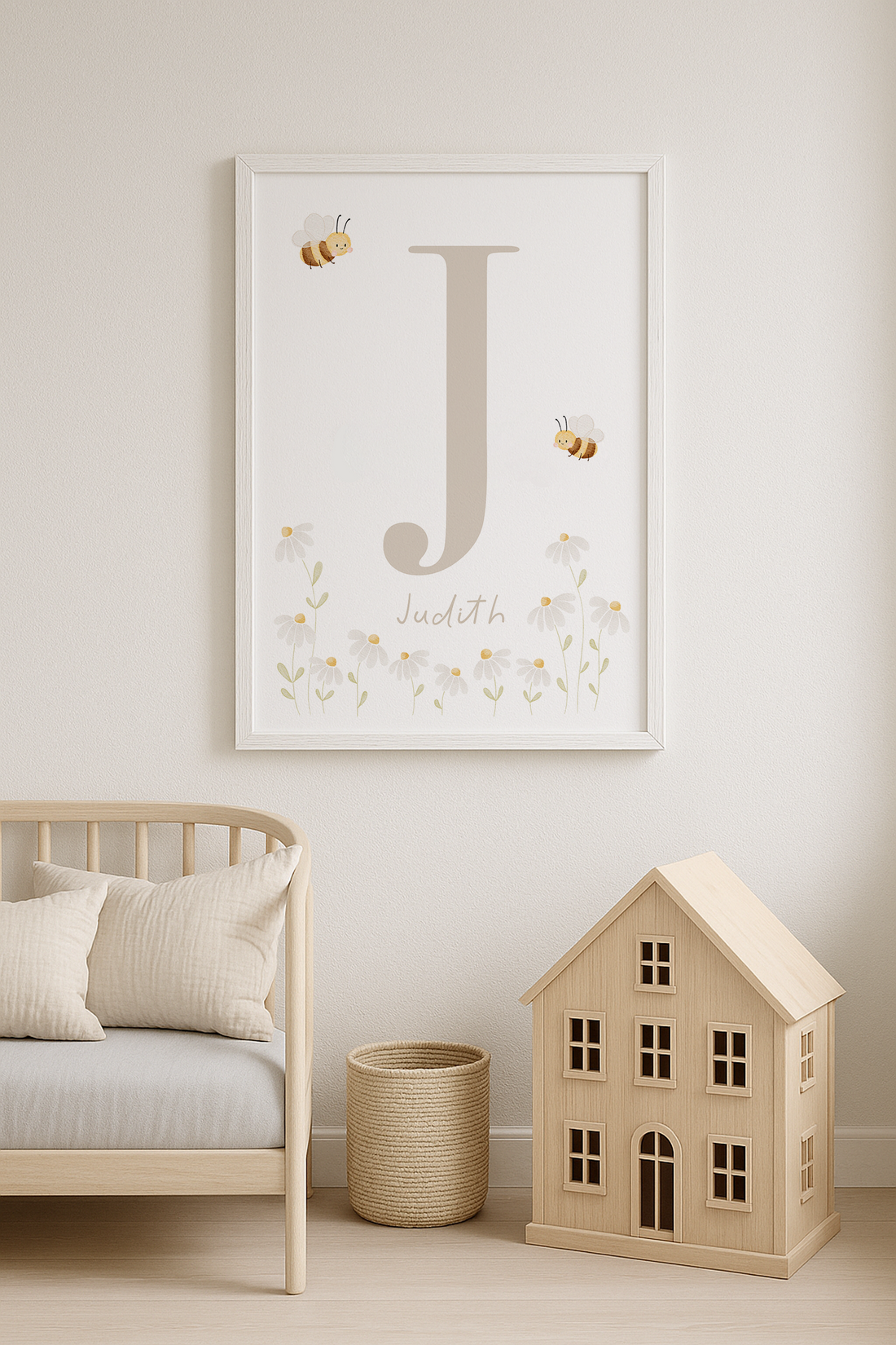 Buchstabenposter beige Bienen und Gänseblümchen inkl. Rahmen