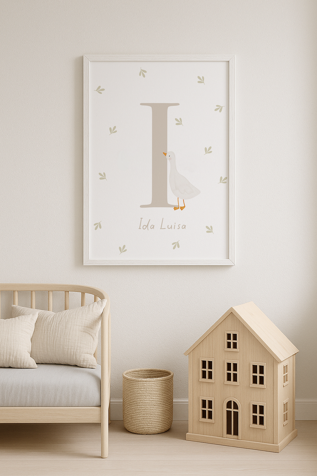 Buchstabenposter beige Gans inkl. Rahmen