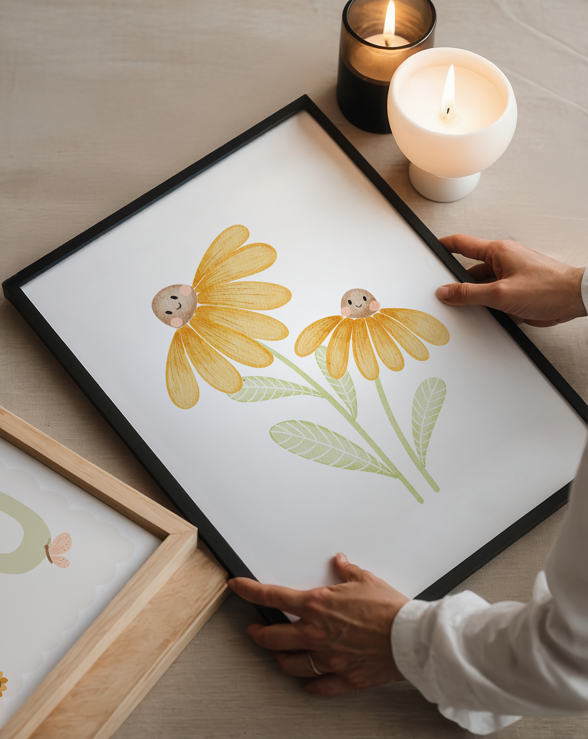 Kinderposter gelbe Blumen inkl. Rahmen