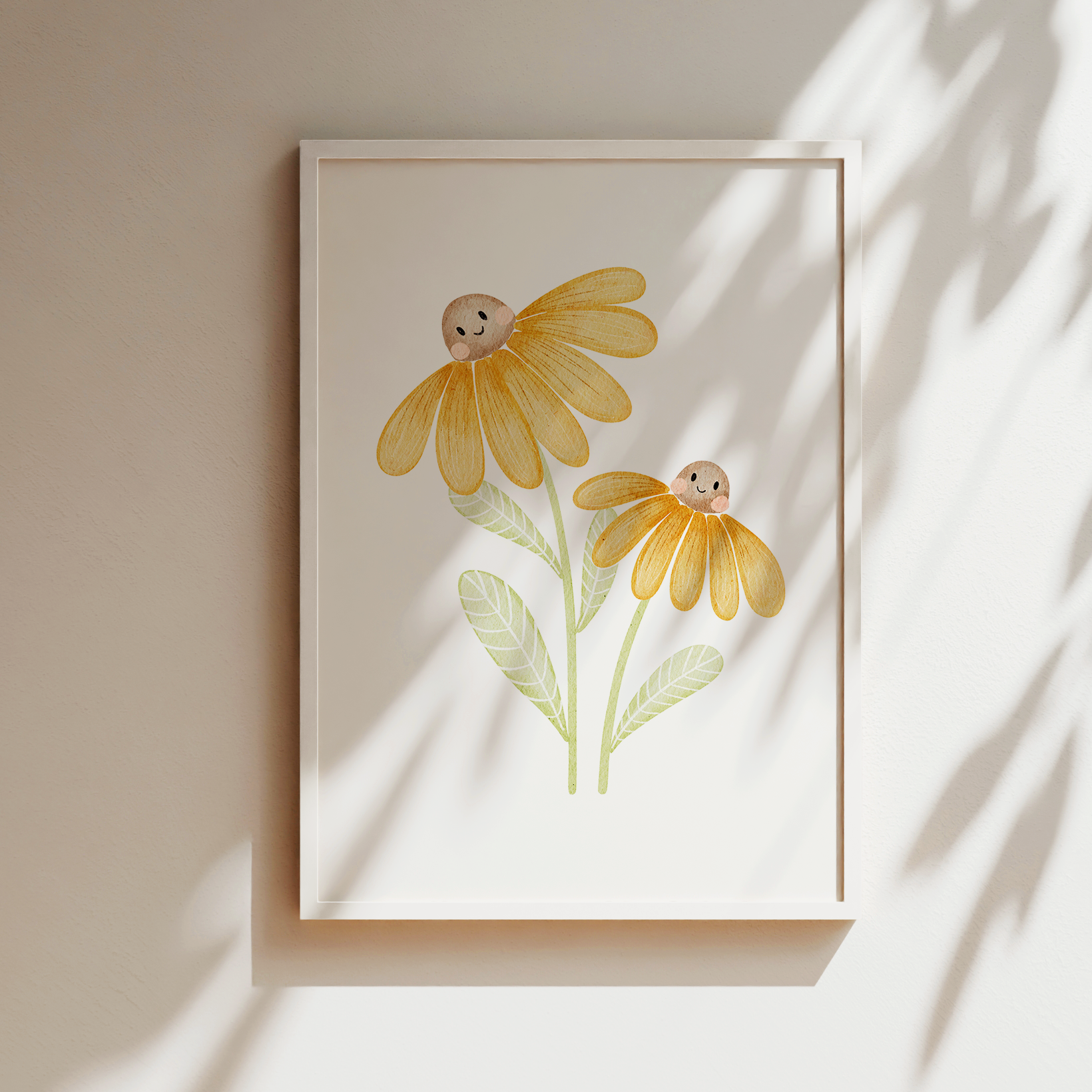 Kinderposter gelbe Blumen inkl. Rahmen