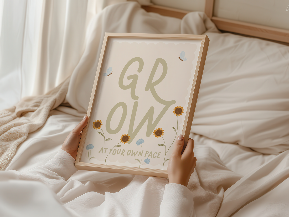 Poster Grow at your own pace blau gelb