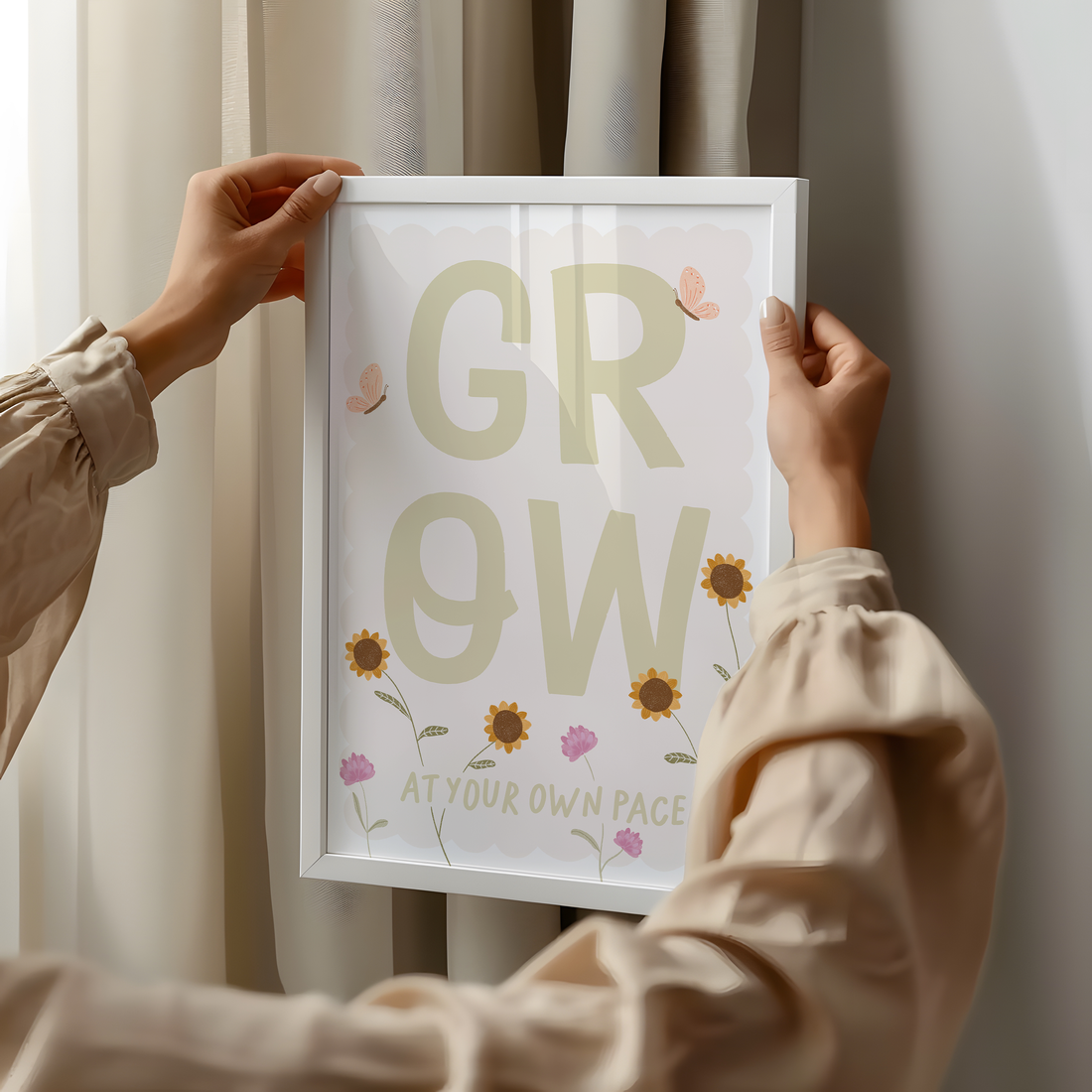 Poster Grow at your own pace rosa gelb