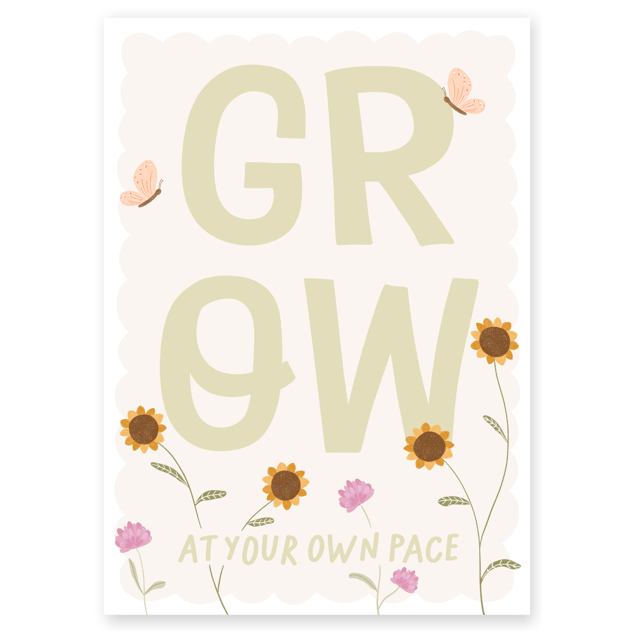 Poster Grow at your own pace rosa/gelb inkl. Rahmen