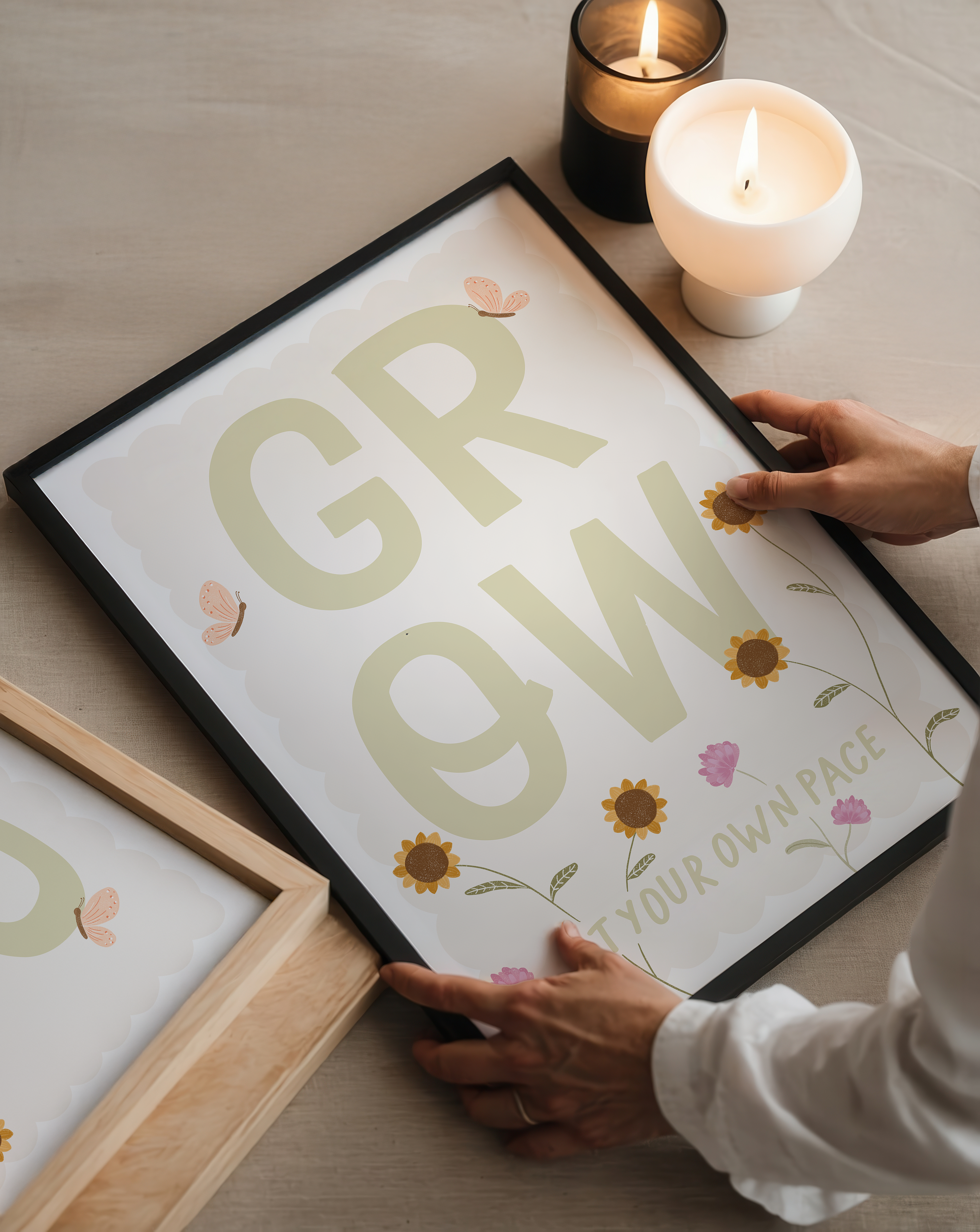 Poster Grow at your own pace rosa/gelb inkl. Rahmen