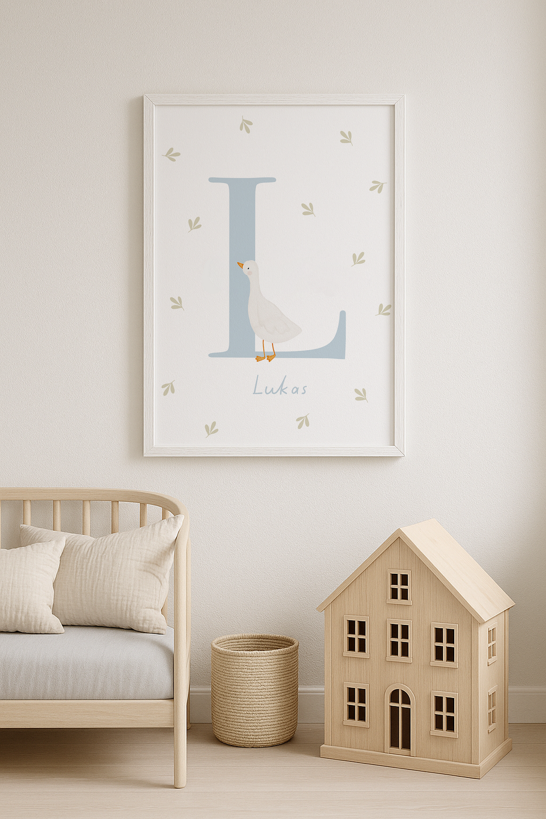 Buchstabenposter hellblau Gans inkl. Rahmen