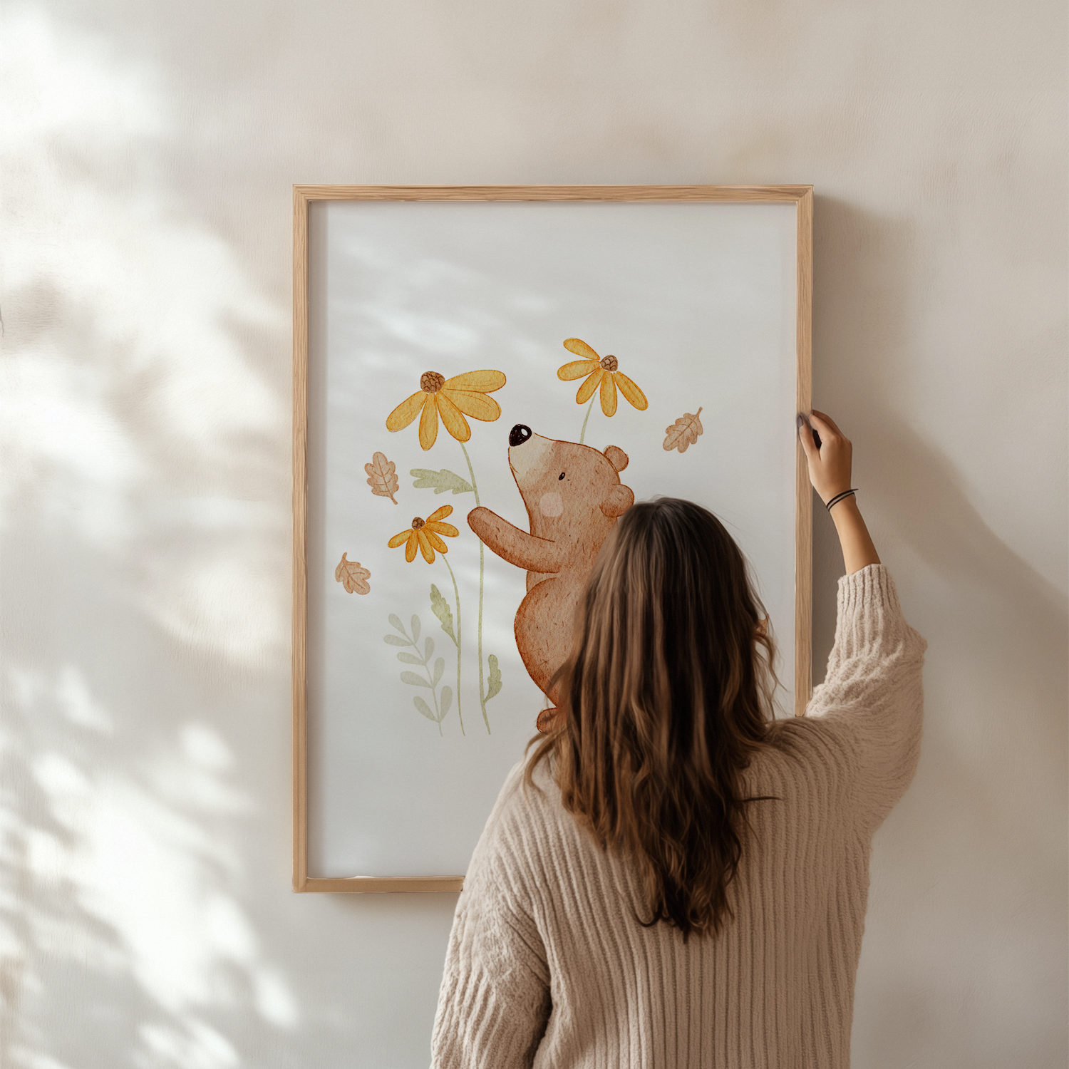 Kinderposter Kleiner Bär gelbe Blumen