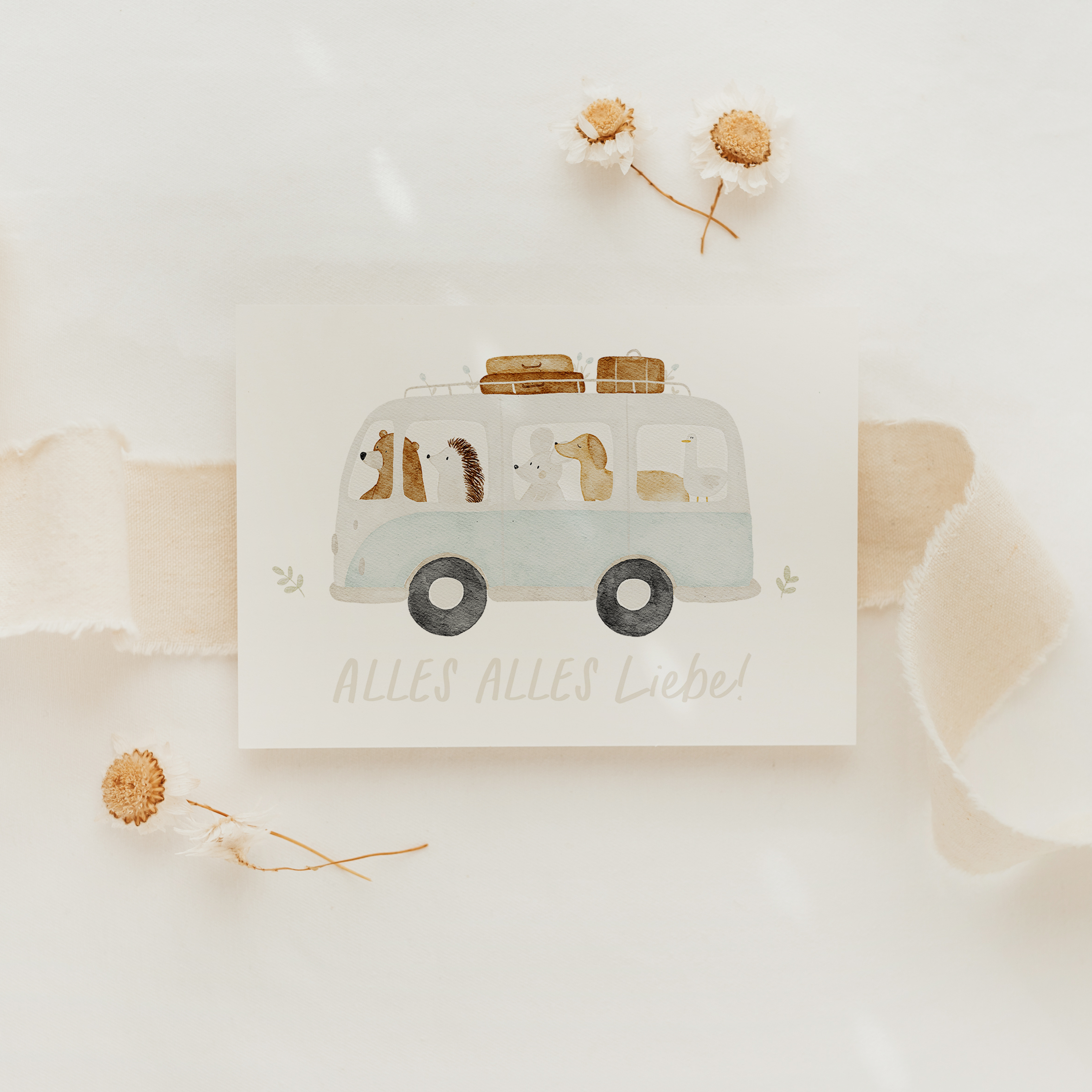 Hej Hanni Postkarte Geburtstag Tierbus