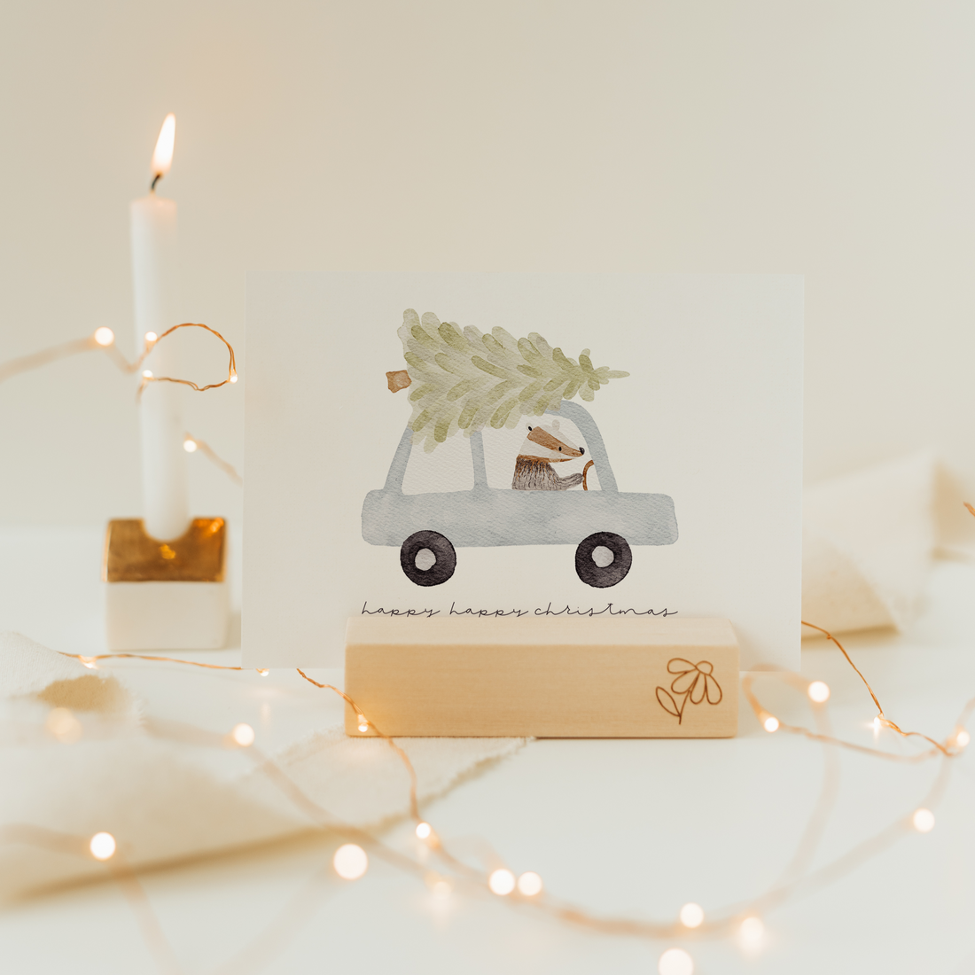 Hej Hanni Weihnachtskarte Dachs Auto