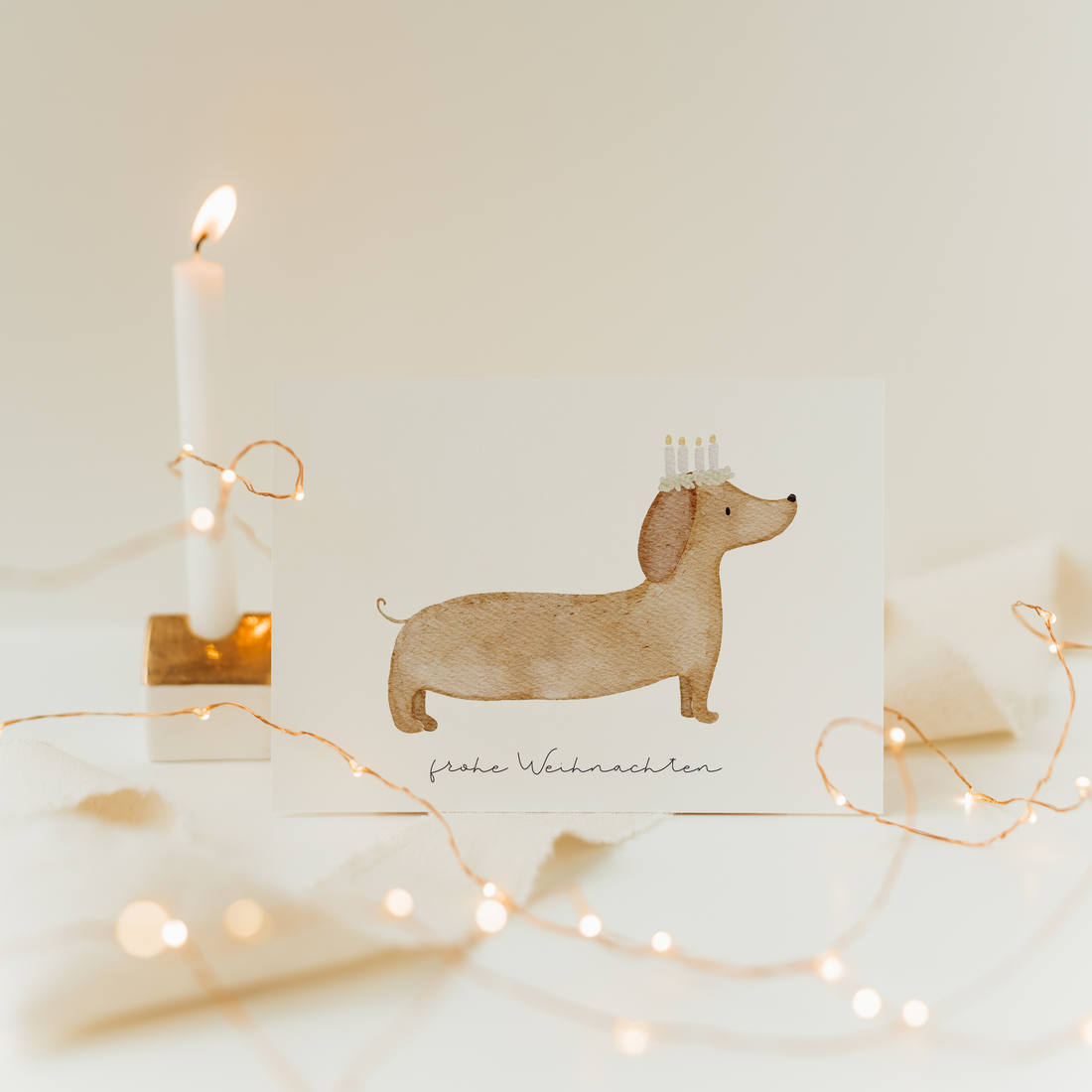 Hej Hanni Weihnachtskarte Dackel Kranz