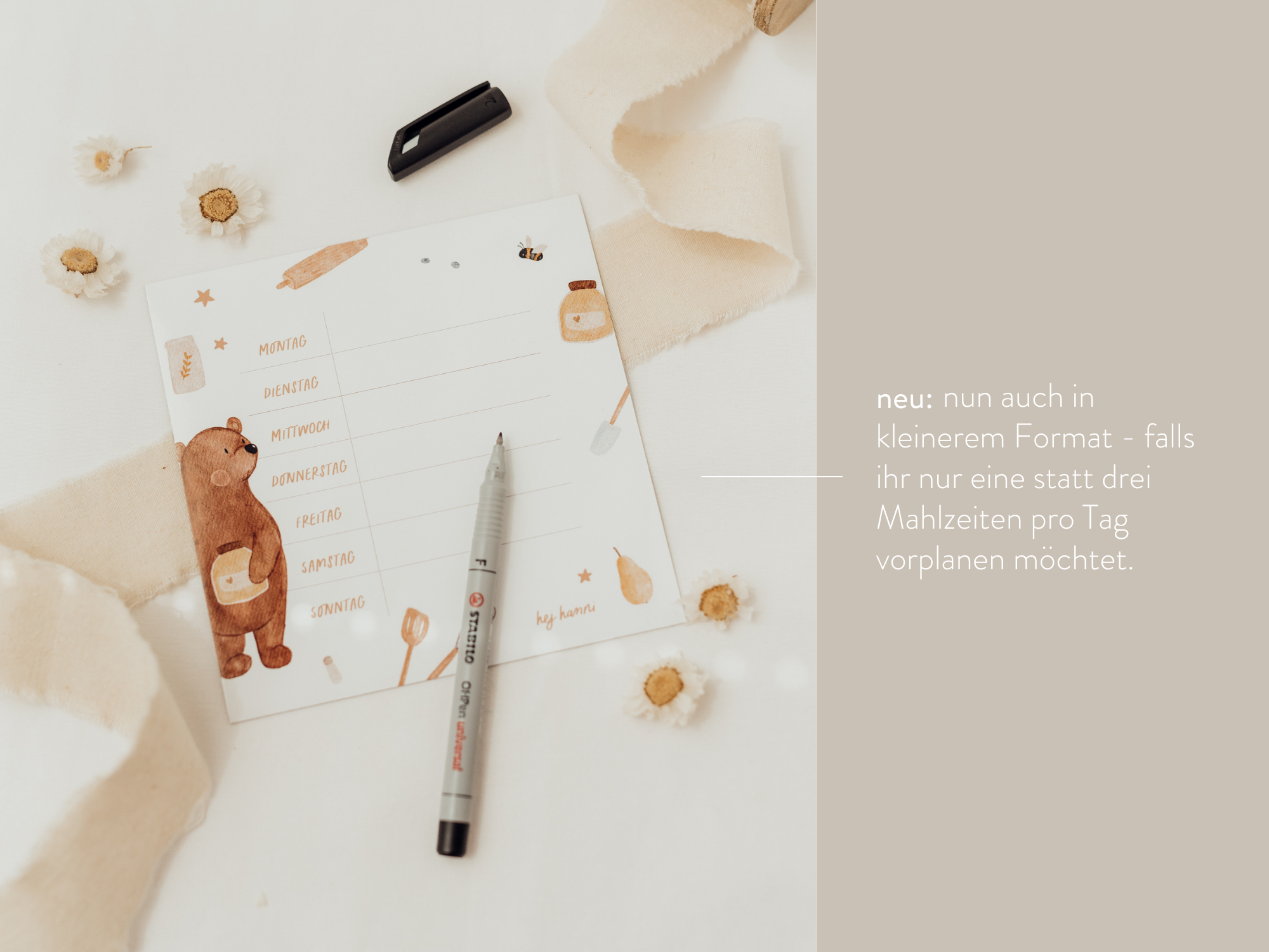 Hej Hanni wiederverwendbarer Wochenplan Bär groß / Kühlschrankmagnet