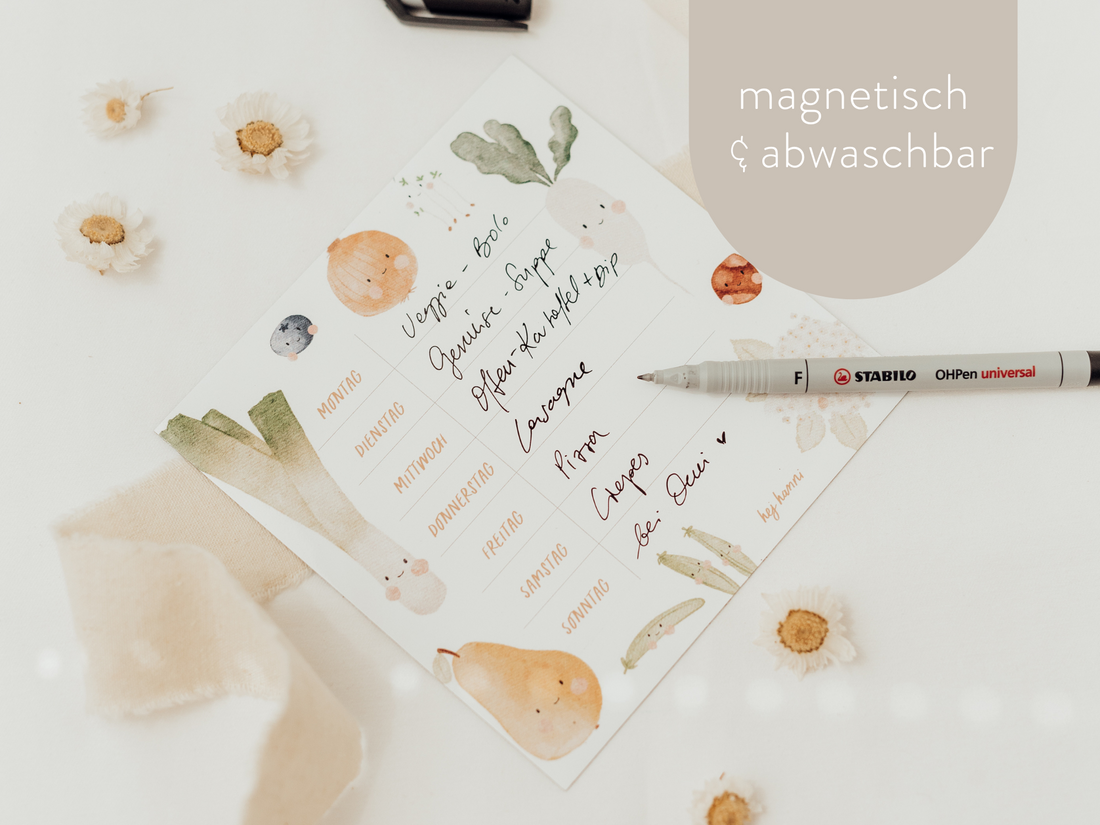 Hej Hanni wiederverwendbarer Wochenplan Früchte klein / Kühlschrankmagnet