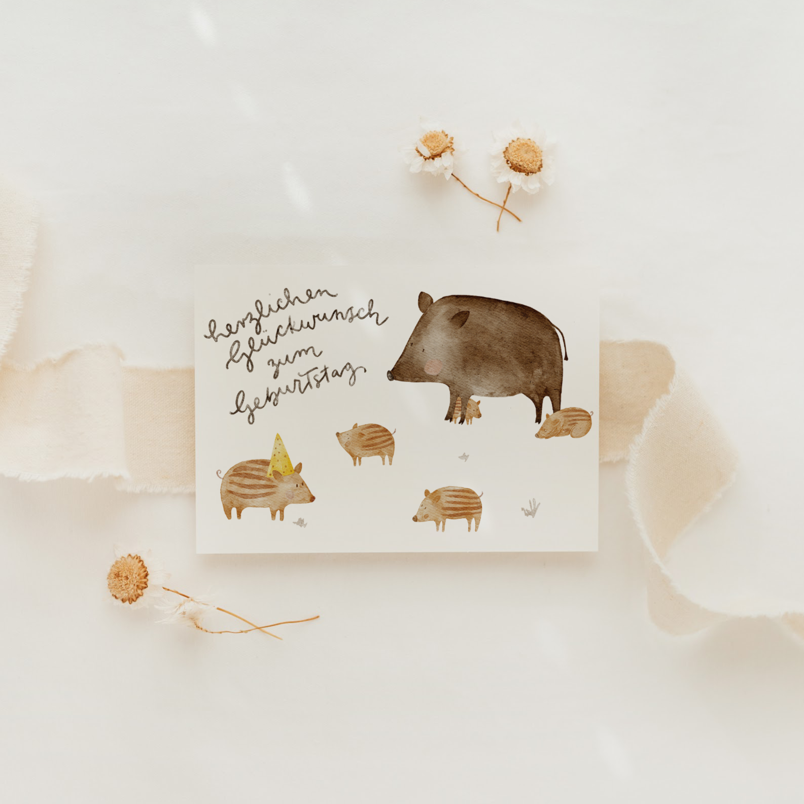 Hej Hanni Postkarte Geburtstag Wildschweine Frischlinge
