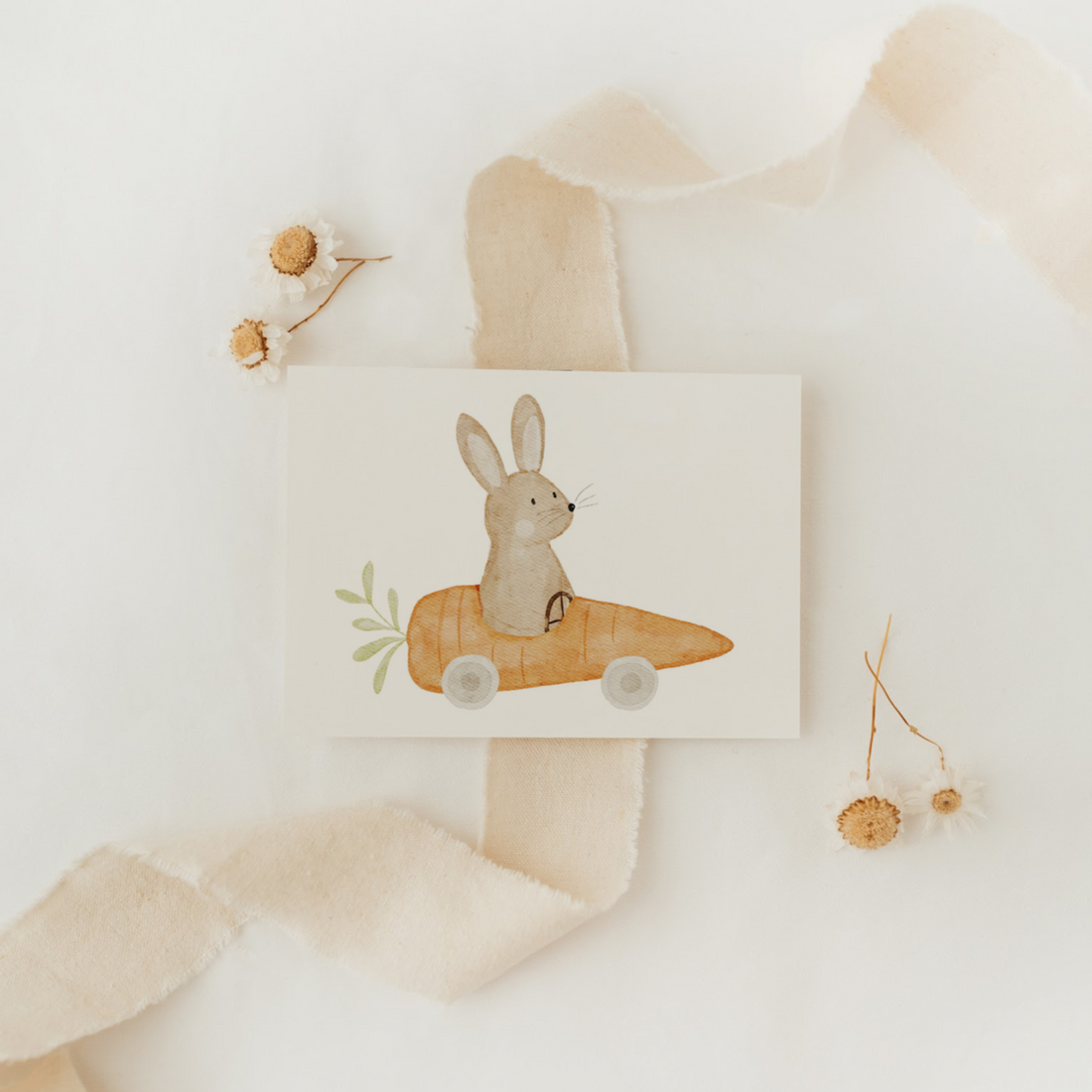 Hej Hanni Postkarte Hase im Möhrenauto