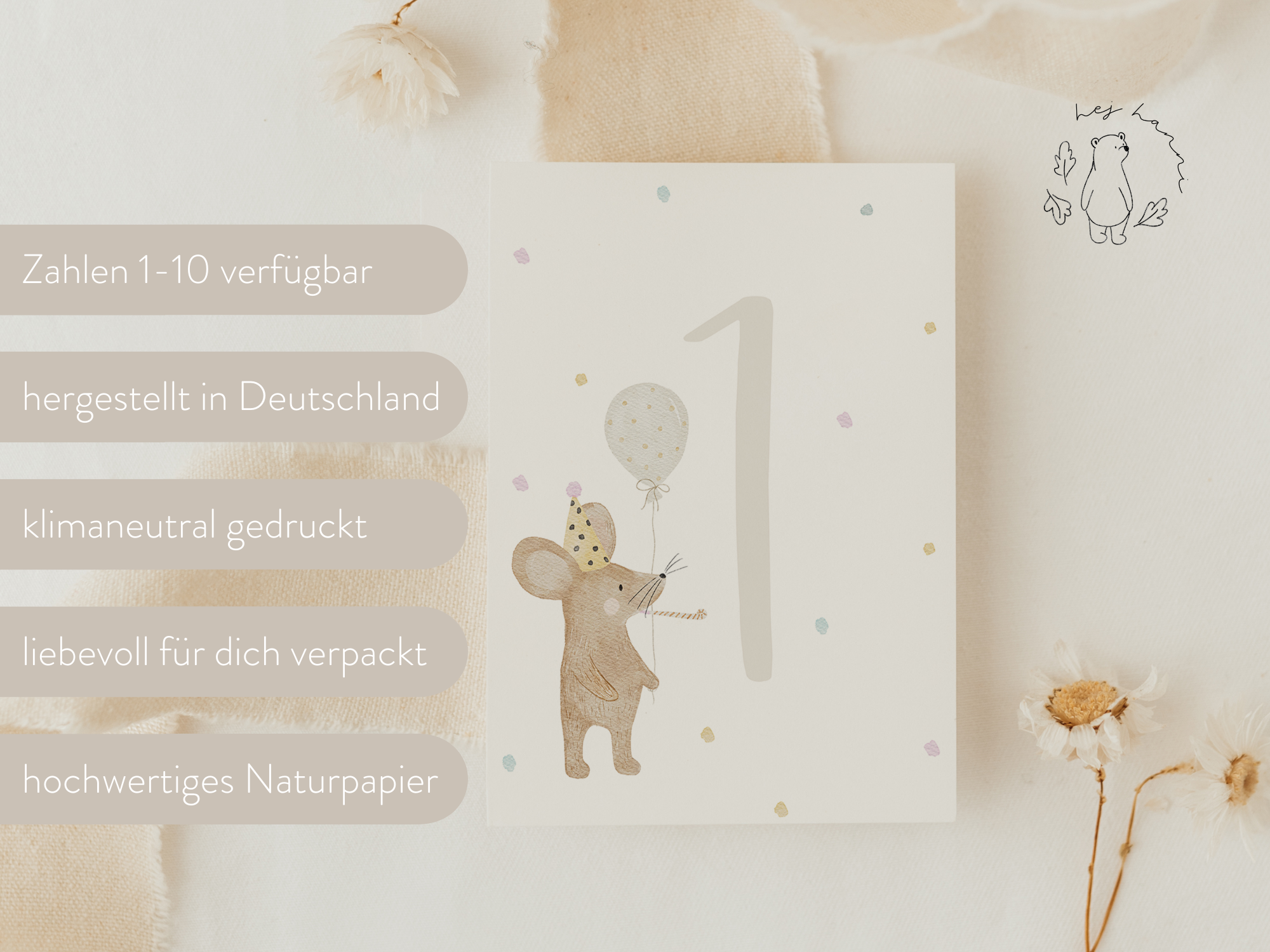 Hej Hanni Postkarte Zahlen Geburtstagsmaus