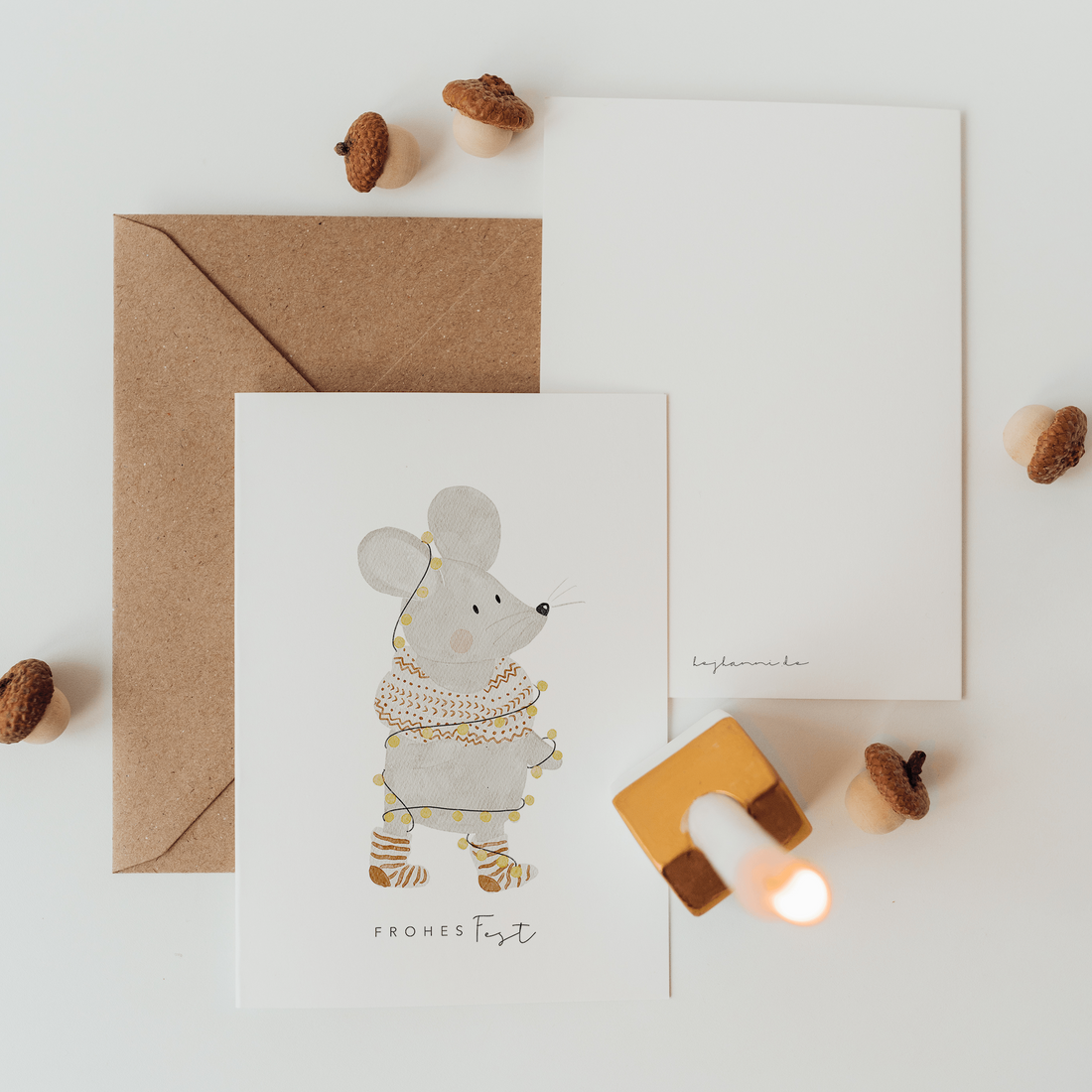 Hej Hanni Weihnachtskarte Maus mit Lichterkette