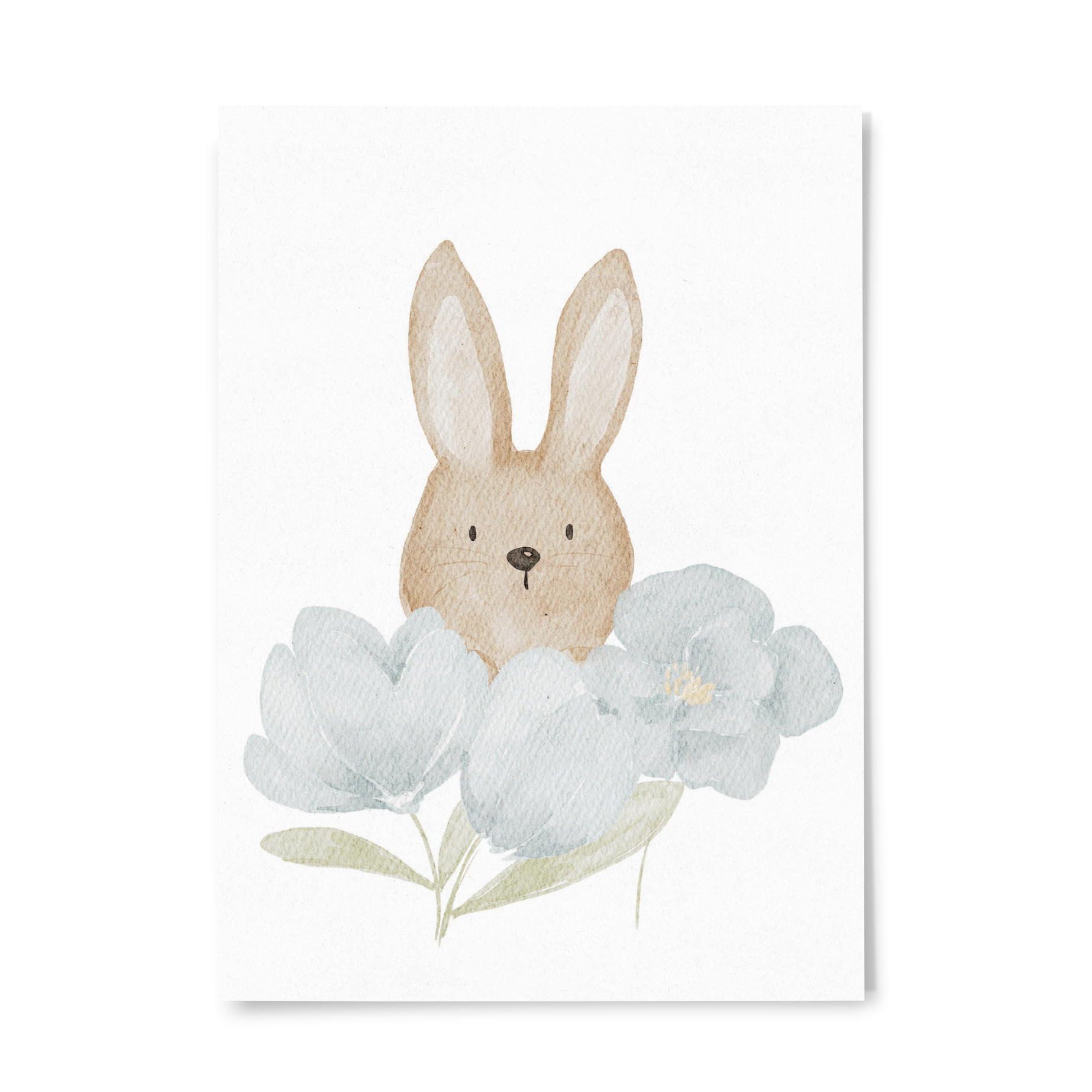 Hej Hanni Postkarte Ostern Hase blaue Blumen weiß