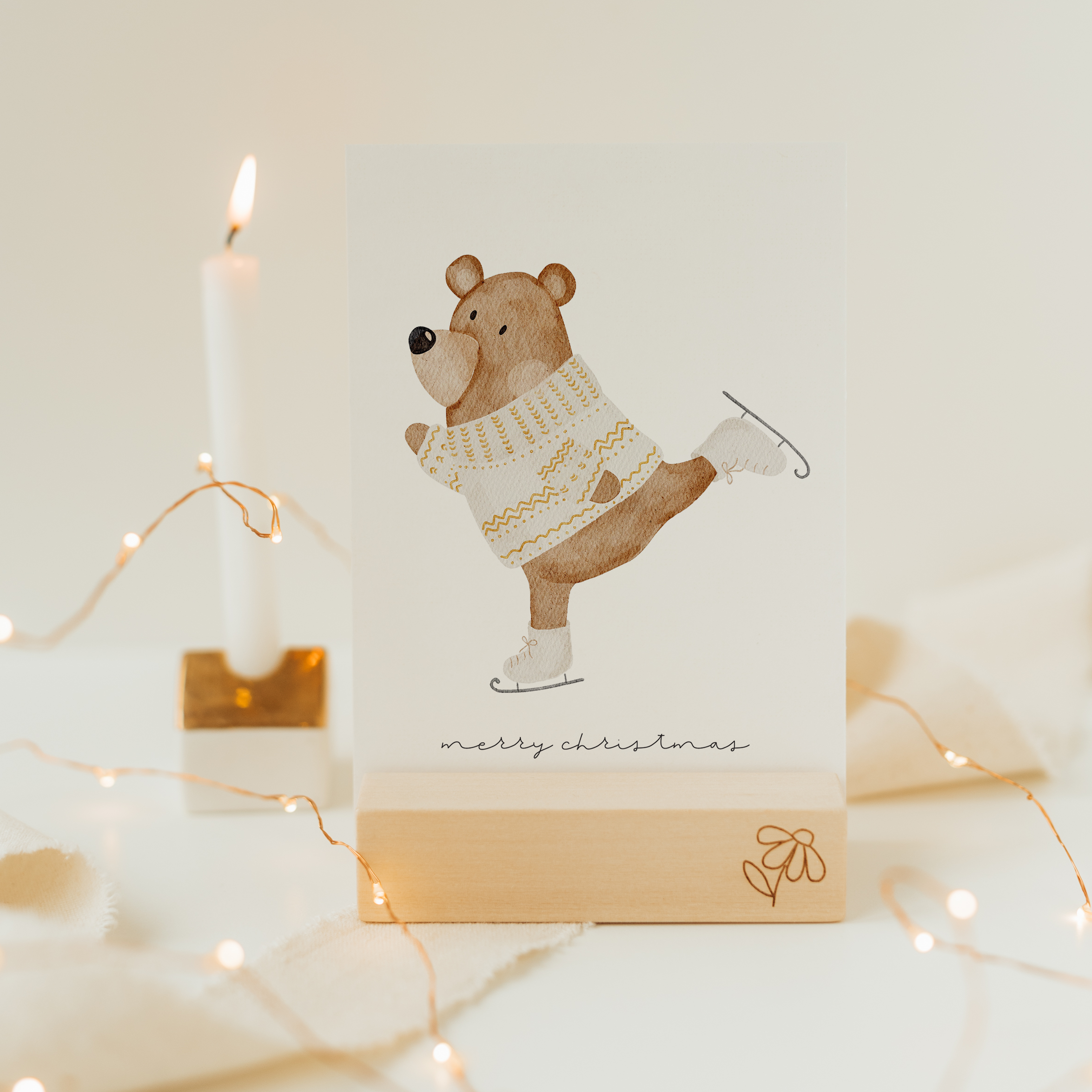 Hej Hanni Weihnachtskarte Bär fährt Schlittschuh