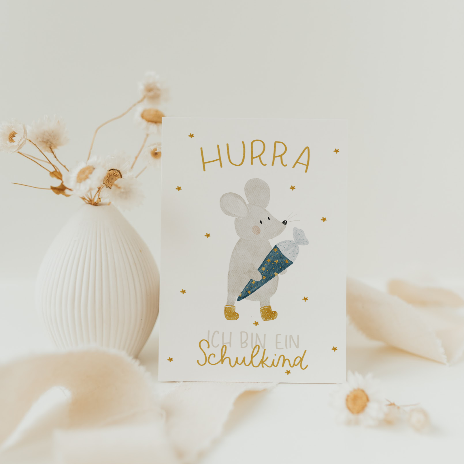 Hej Hanni Postkarte Schulanfang Maus