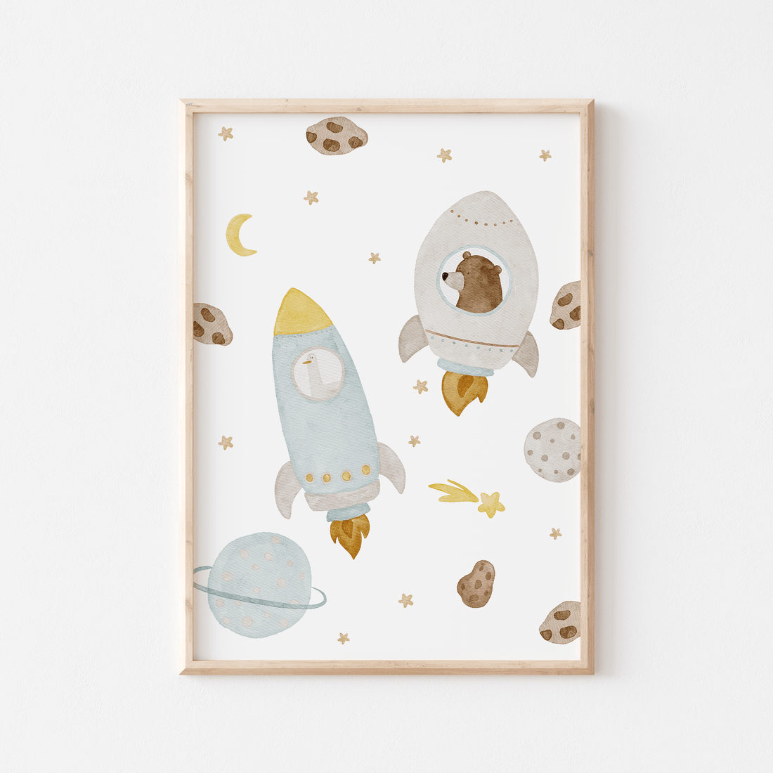 Poster Weltraumtiere Gans &amp; Bär A4 &amp; A3
