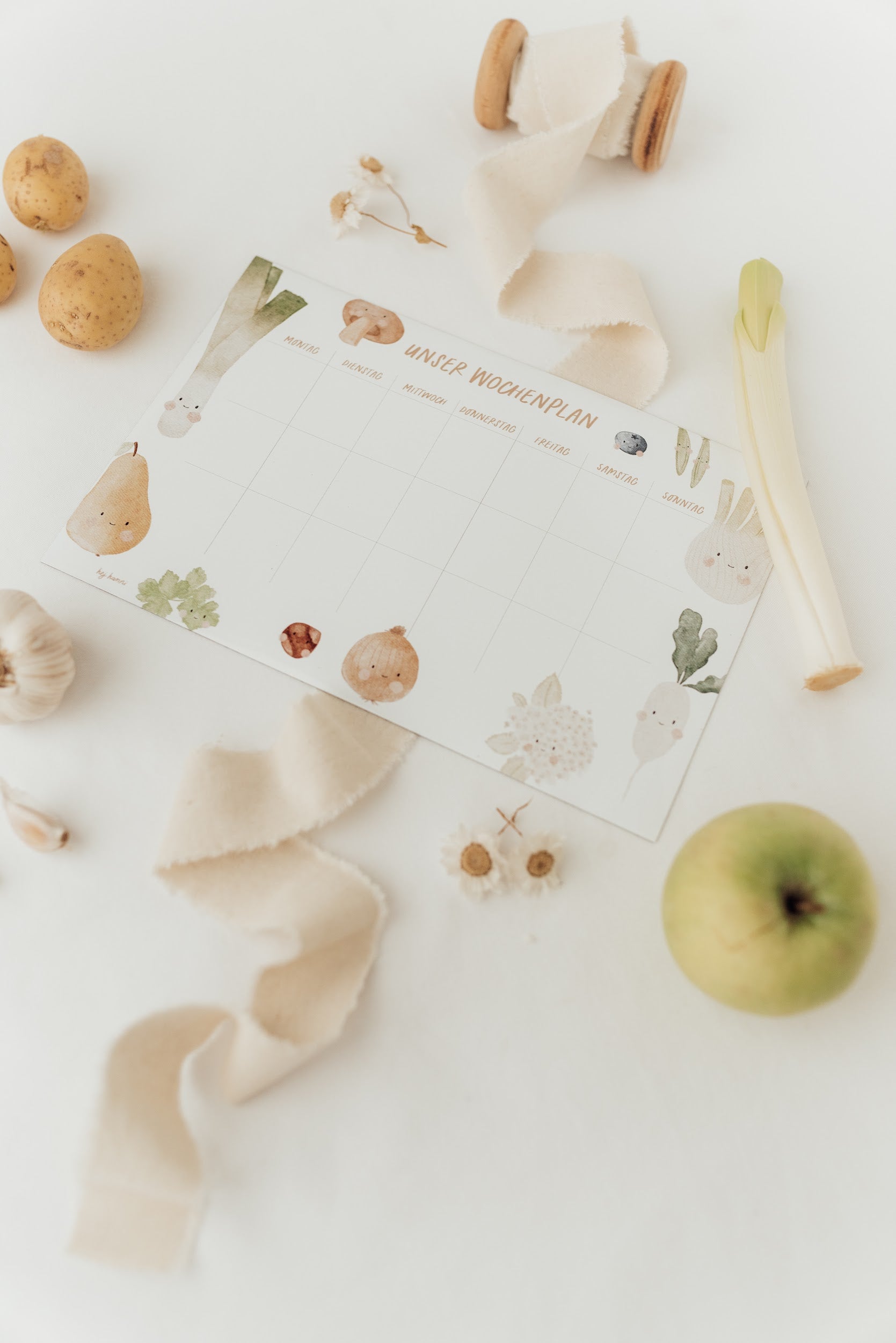 Hej Hanni wiederverwendbarer Wochenplan Früchte groß / Kühlschrankmagnet