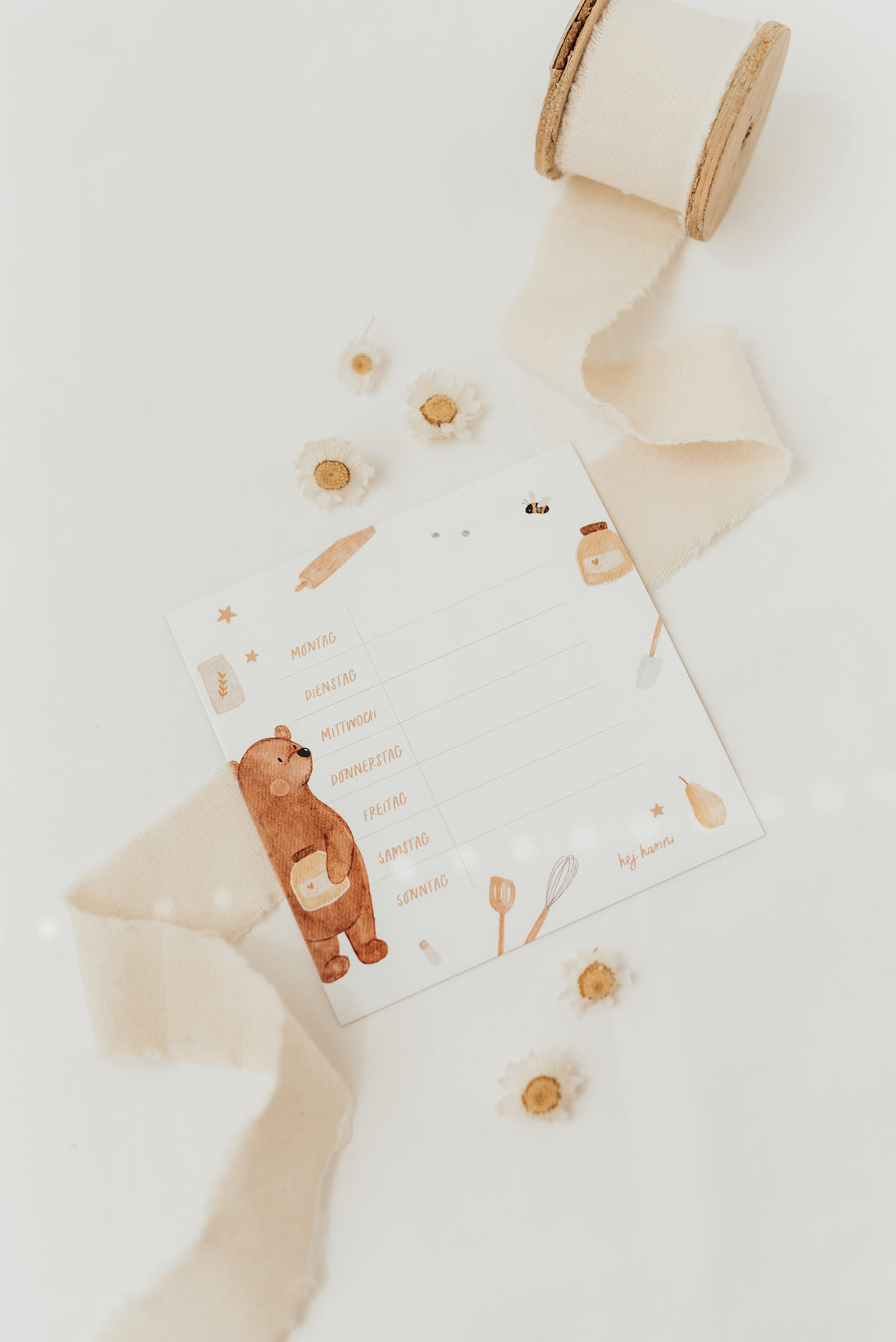 Hej Hanni wiederverwendbarer Wochenplan Bär klein / Kühlschrankmagnet