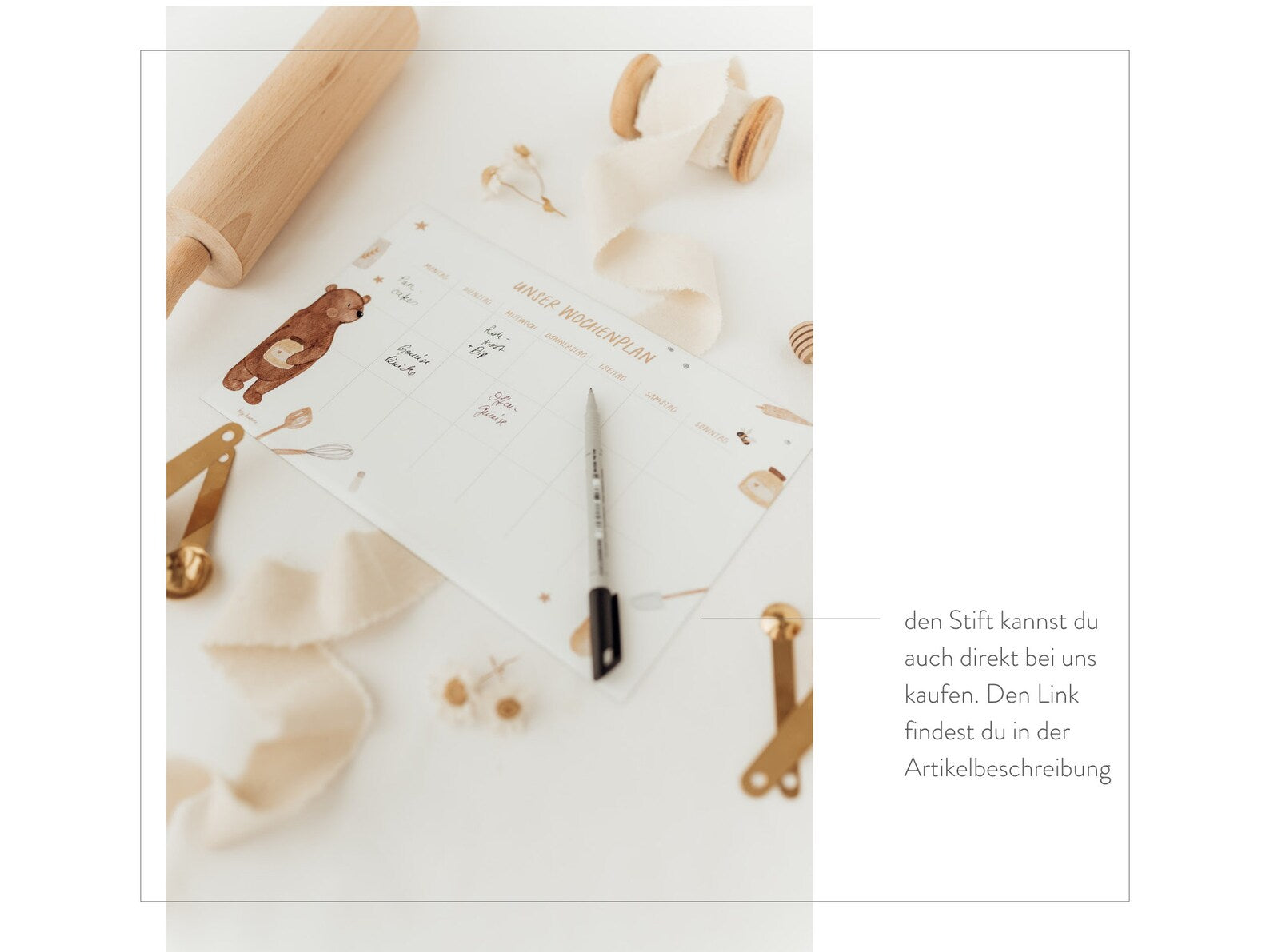 Hej Hanni wiederverwendbarer Wochenplan Bär groß / Kühlschrankmagnet