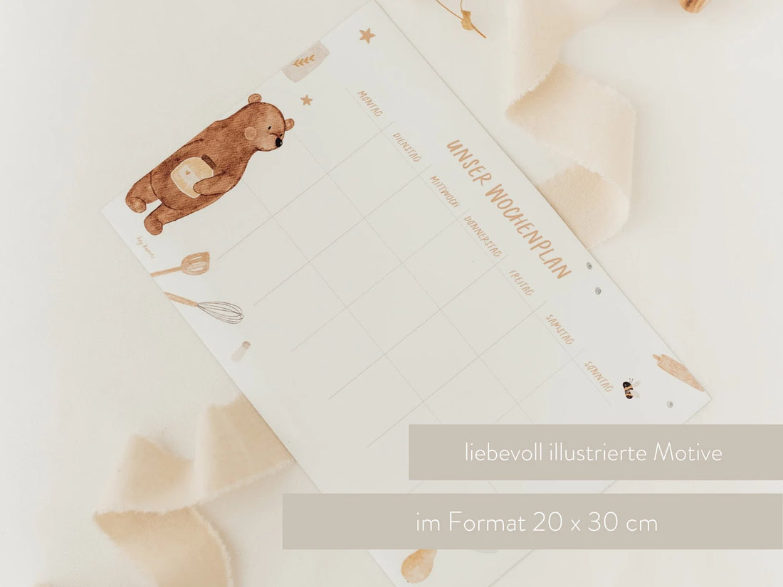 Hej Hanni wiederverwendbarer Wochenplan Bär groß / Kühlschrankmagnet