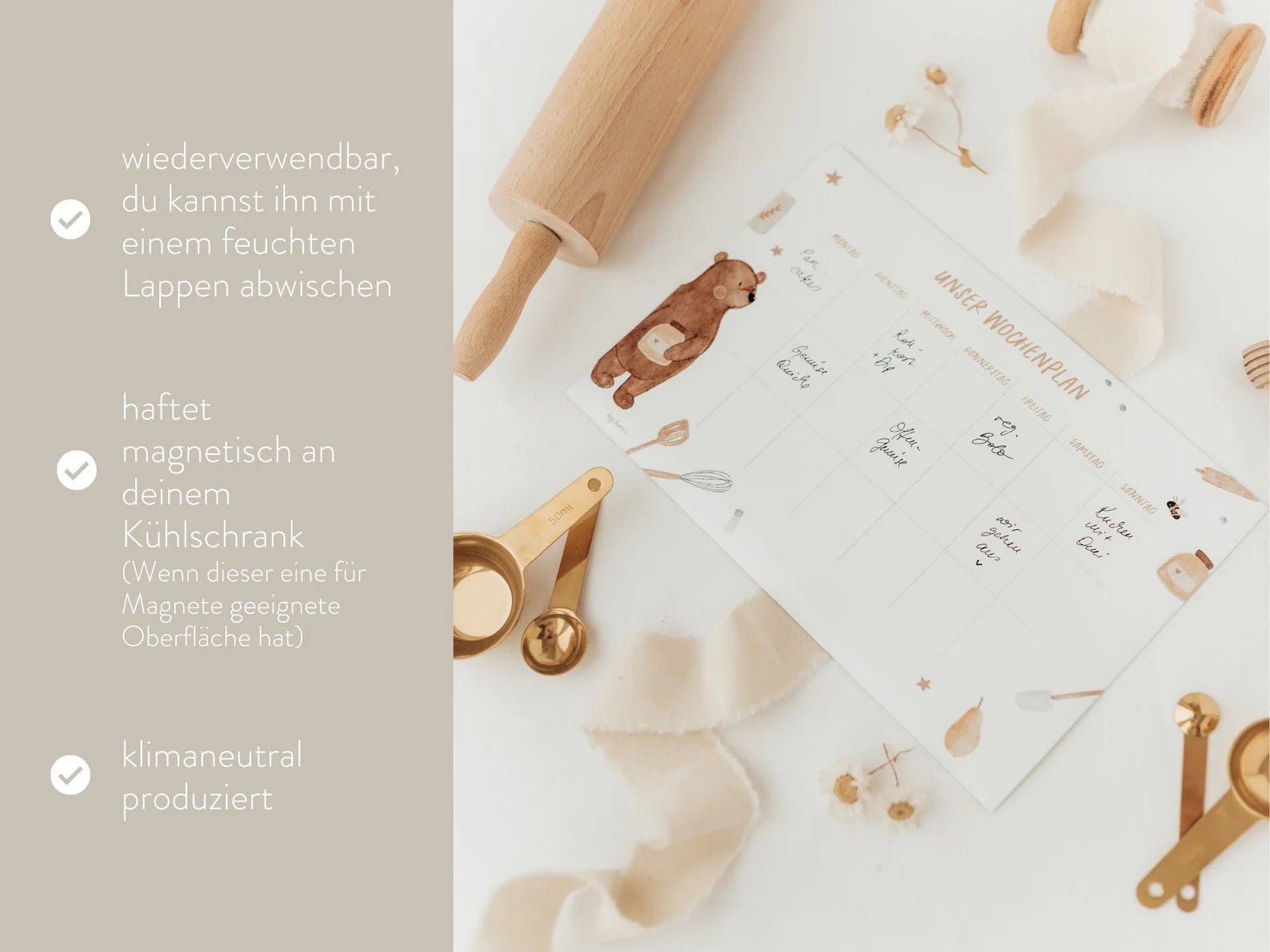 Hej Hanni wiederverwendbarer Wochenplan Bär groß / Kühlschrankmagnet