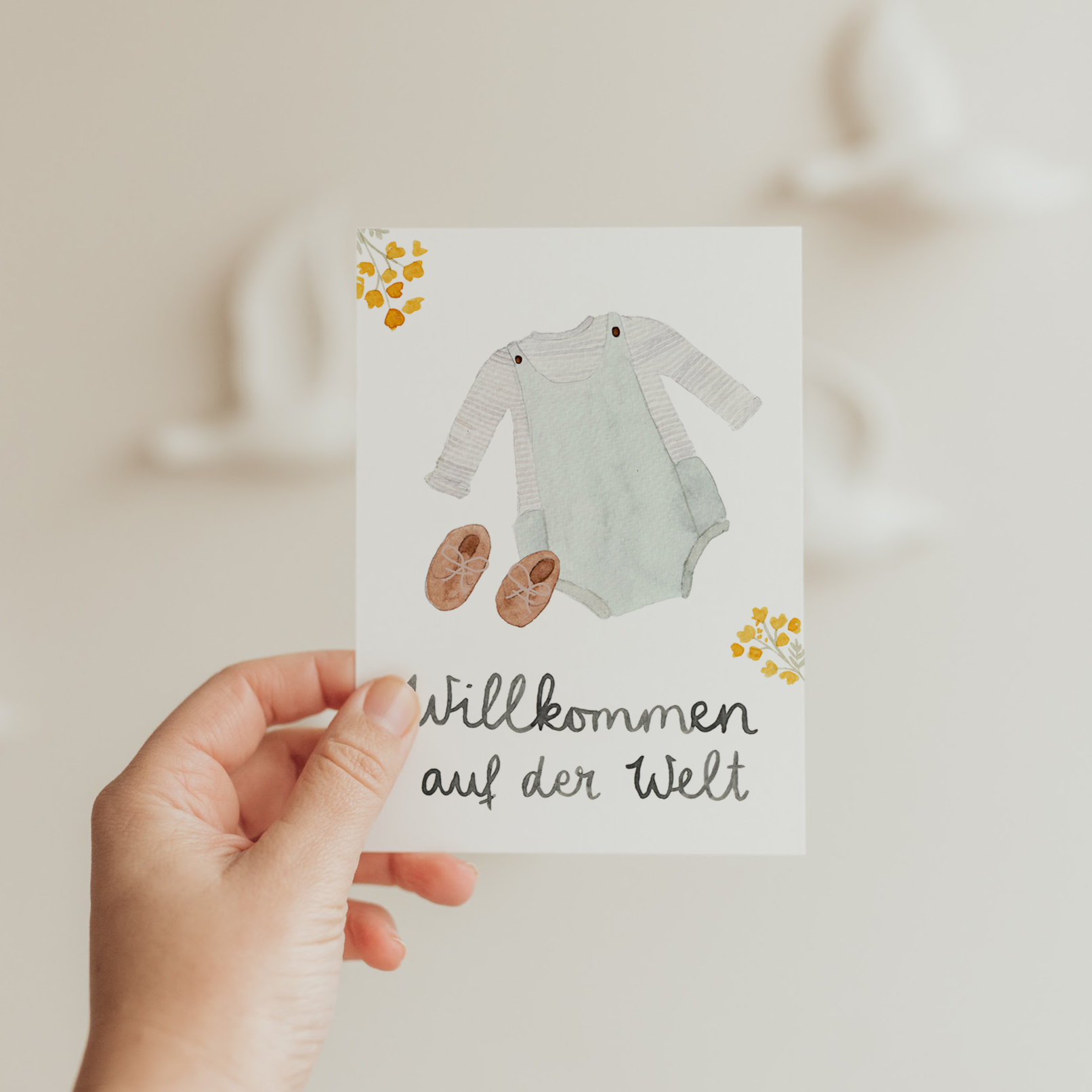 Hej Hanni Postkarte Willkommen auf der Welt grün