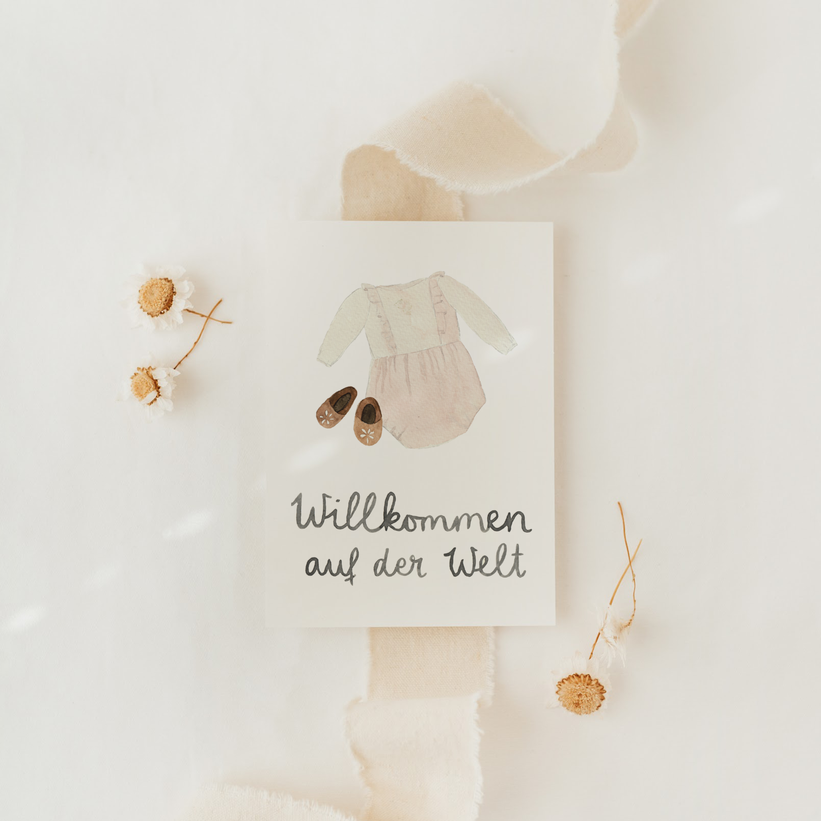 Hej Hanni Postkarte Willkommen auf der Welt rosa
