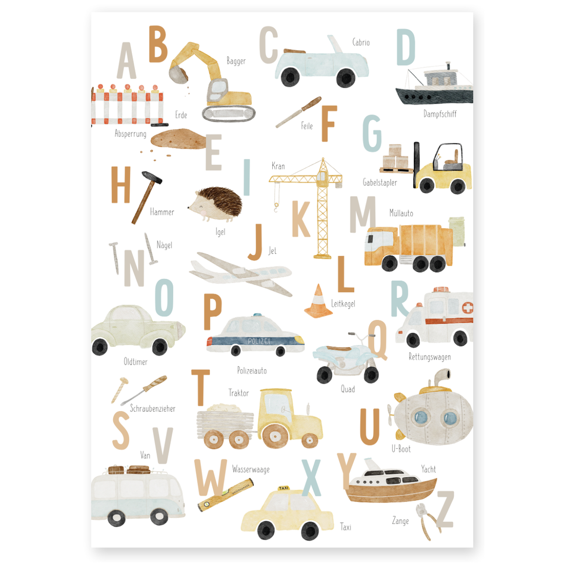 Kinderposter ABC Fahrzeuge Alphabet