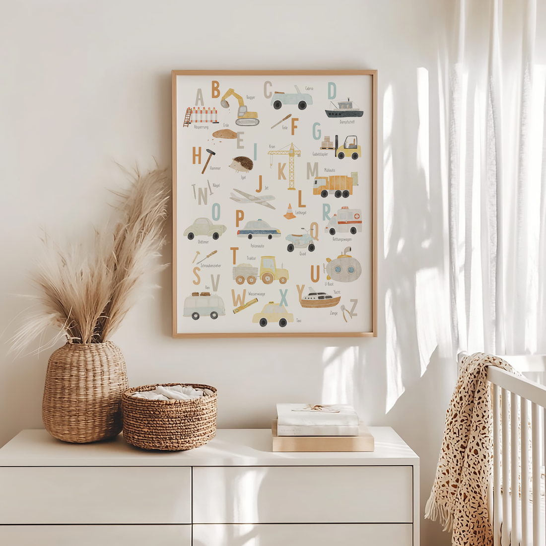 Kinderposter ABC Fahrzeuge Alphabet inkl. Rahmen