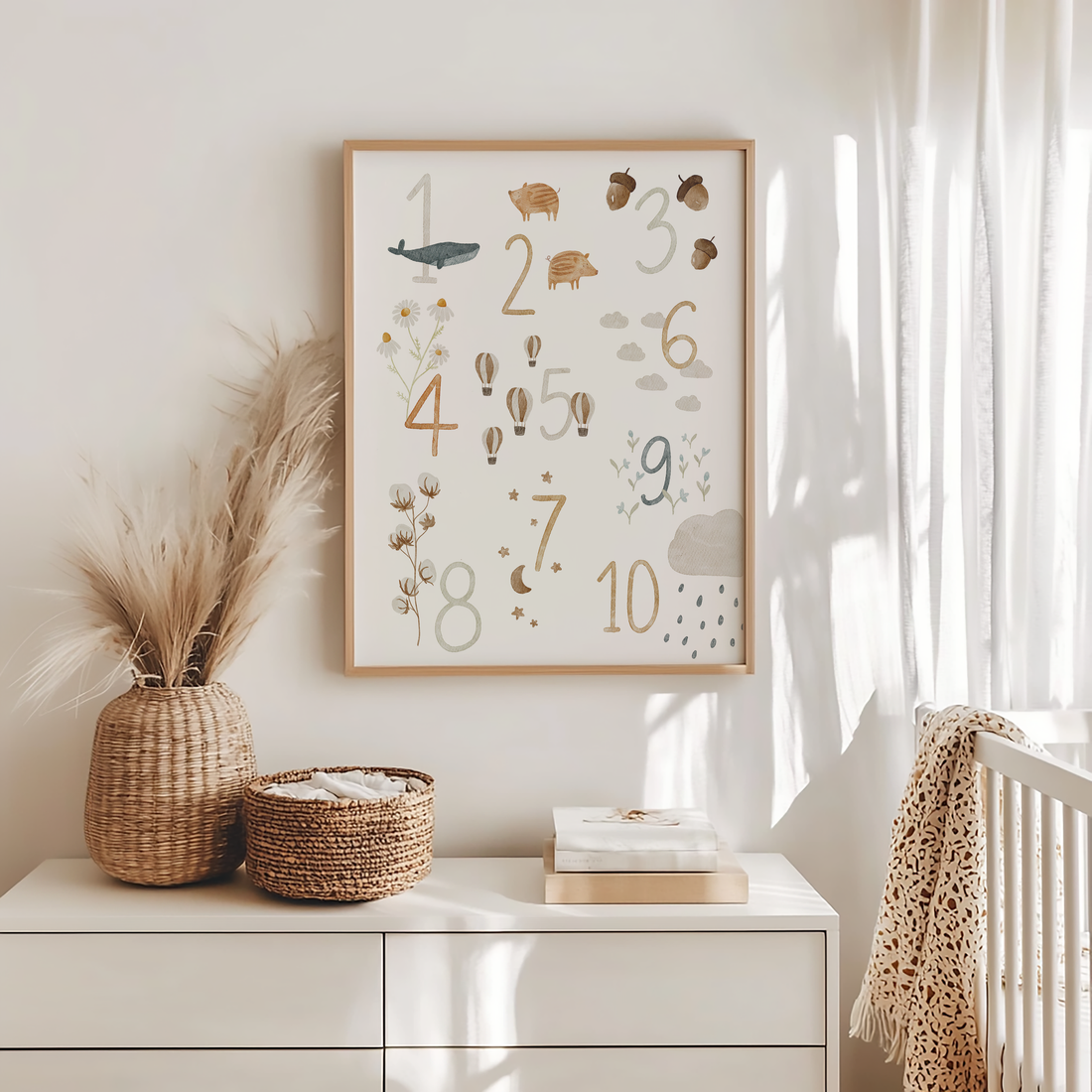 Kinderposter Zahlen Tiere inkl. Rahmen