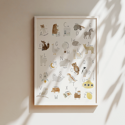 Kinderposter Alphabet Tiere ABC inkl. Rahmen
