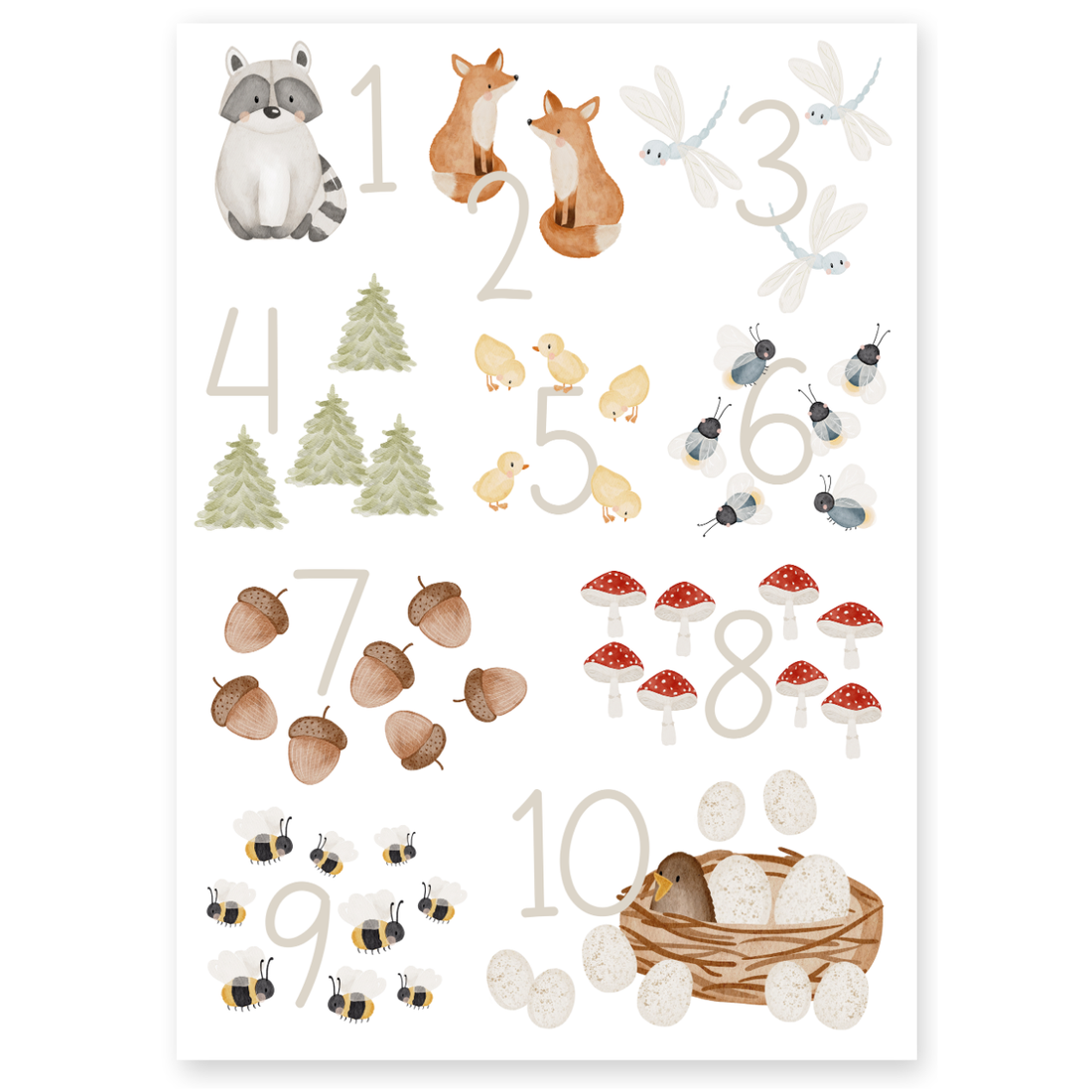Kinderposter Zahlen Wald