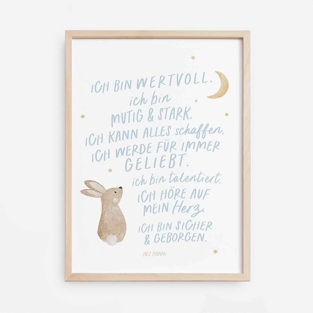 Kinderposter Affirmationen Hase hellblau