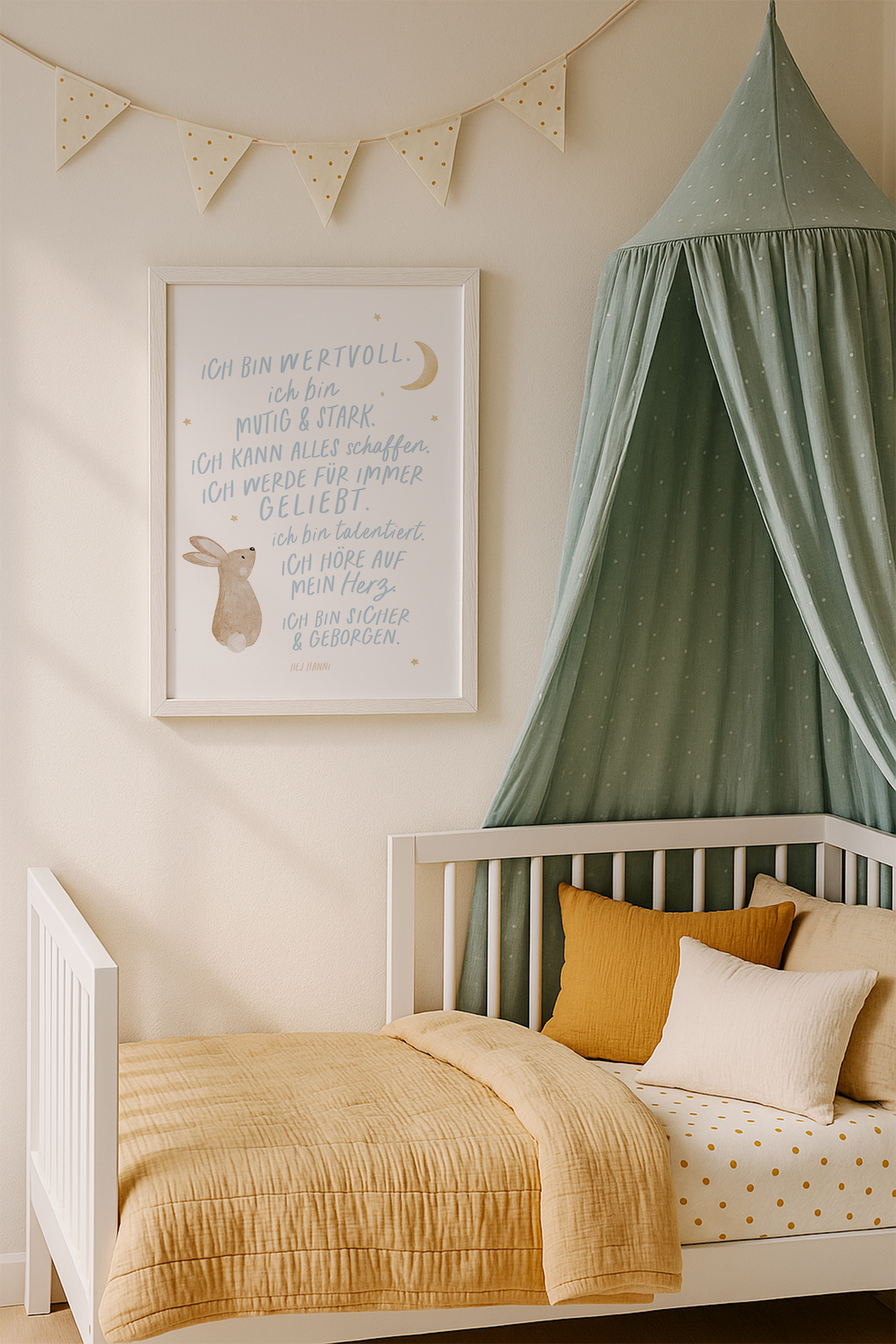 Kinderposter Affirmationen Hase hellblau