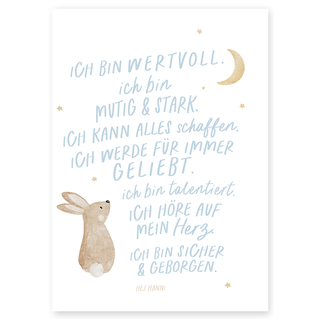 Kinderposter Affirmationen Hase hellblau