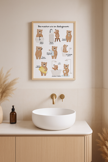Kinderposter Badezimmer Routine Bär