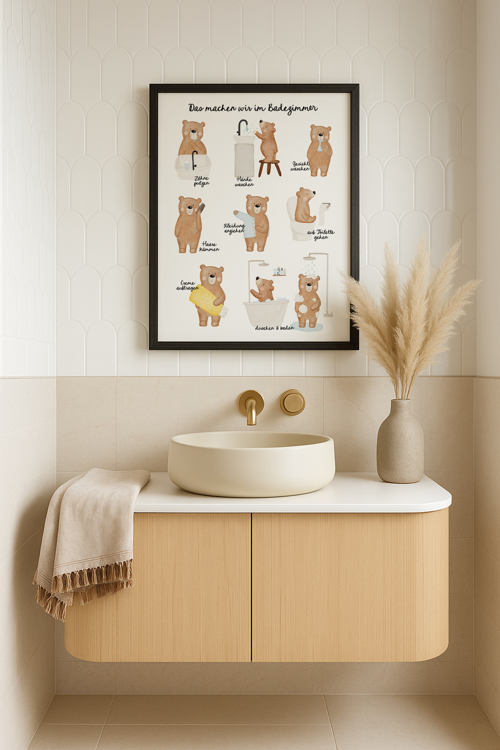 Kinderposter Badezimmer Routine Bär