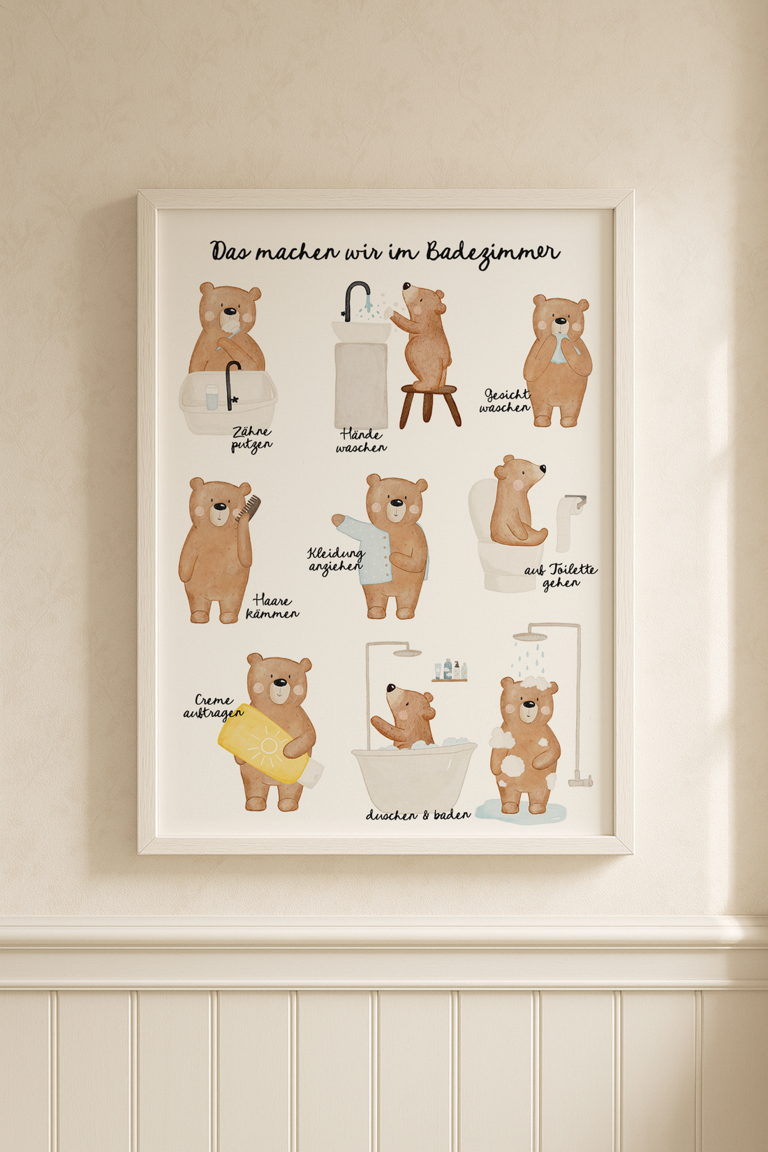 Kinderposter Badezimmer Routine Bär