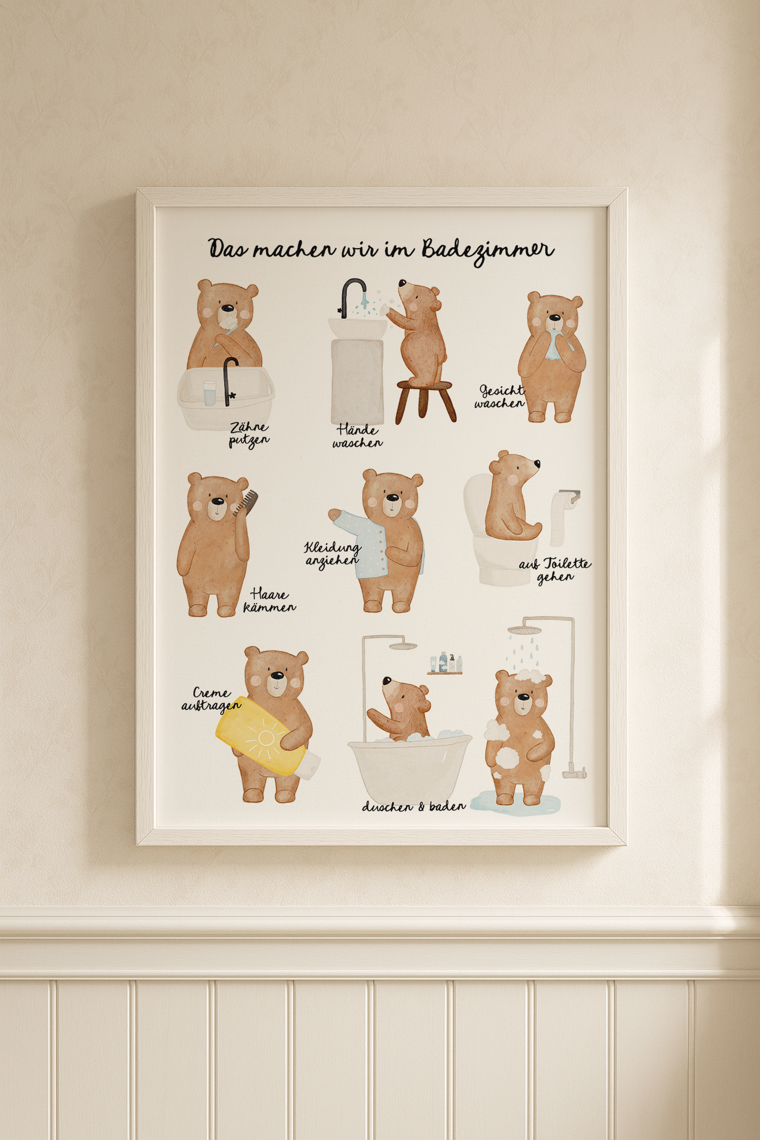 Kinderposter Badezimmer Routine Bär