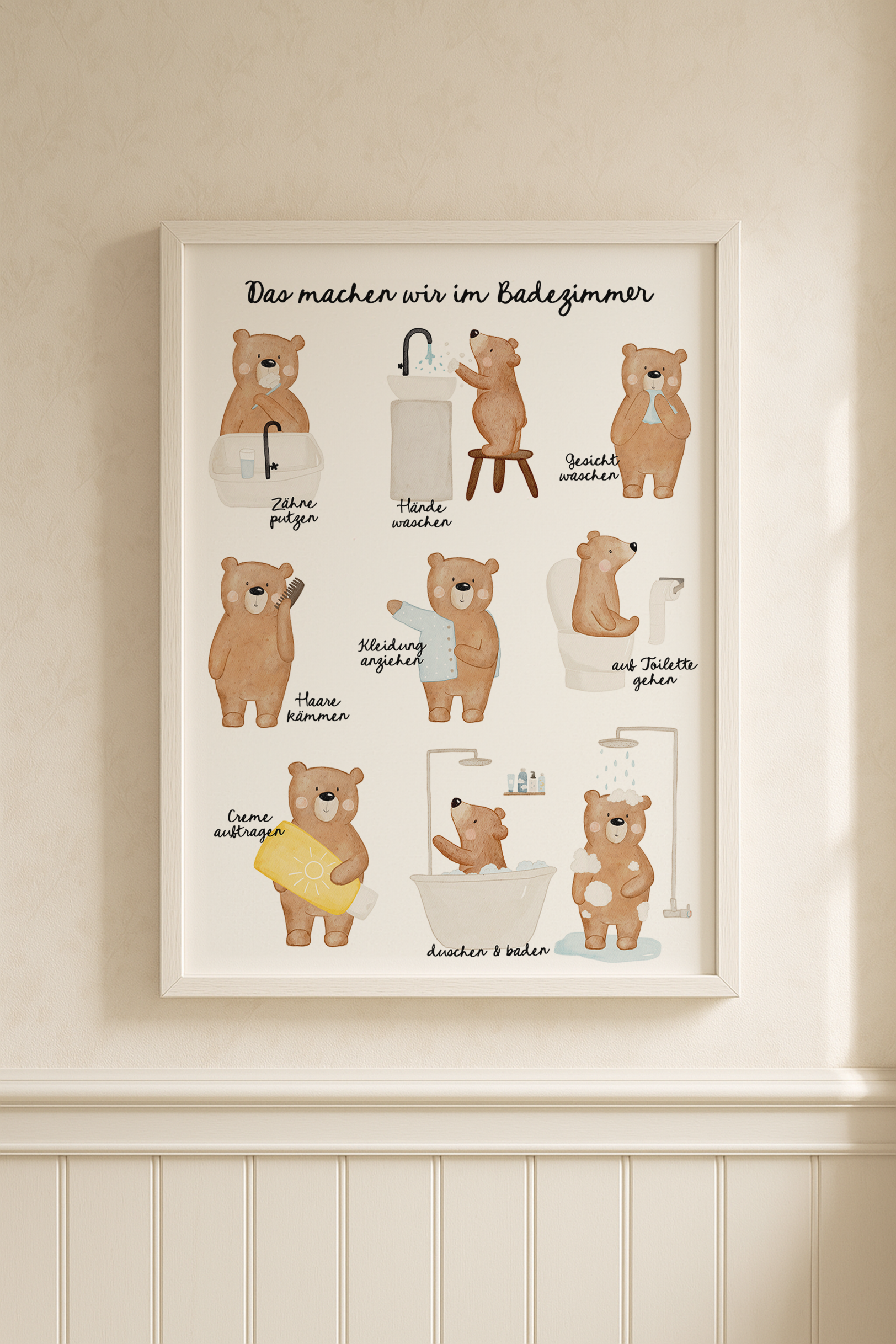 Kinderposter Badezimmer Routine Bär