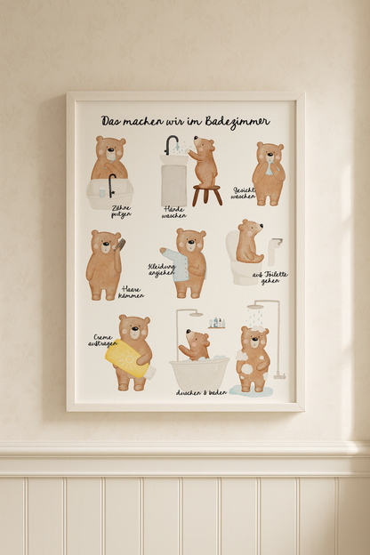 Kinderposter Badezimmer Routine Bär