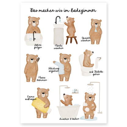 Kinderposter Badezimmer Routine Bär