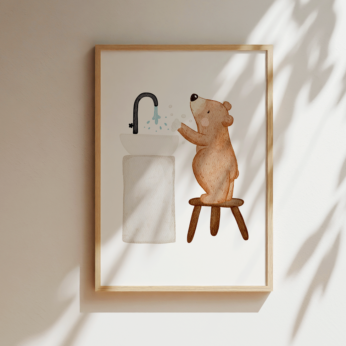 Kinderposter Bär Hände waschen Routineposter inkl. Rahmen
