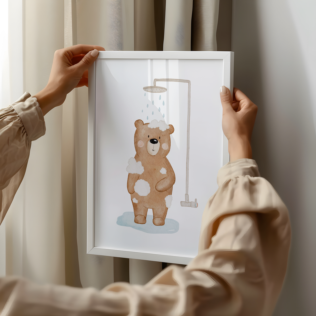 Kinderposter Bär Dusche Routineposter inkl. Rahmen